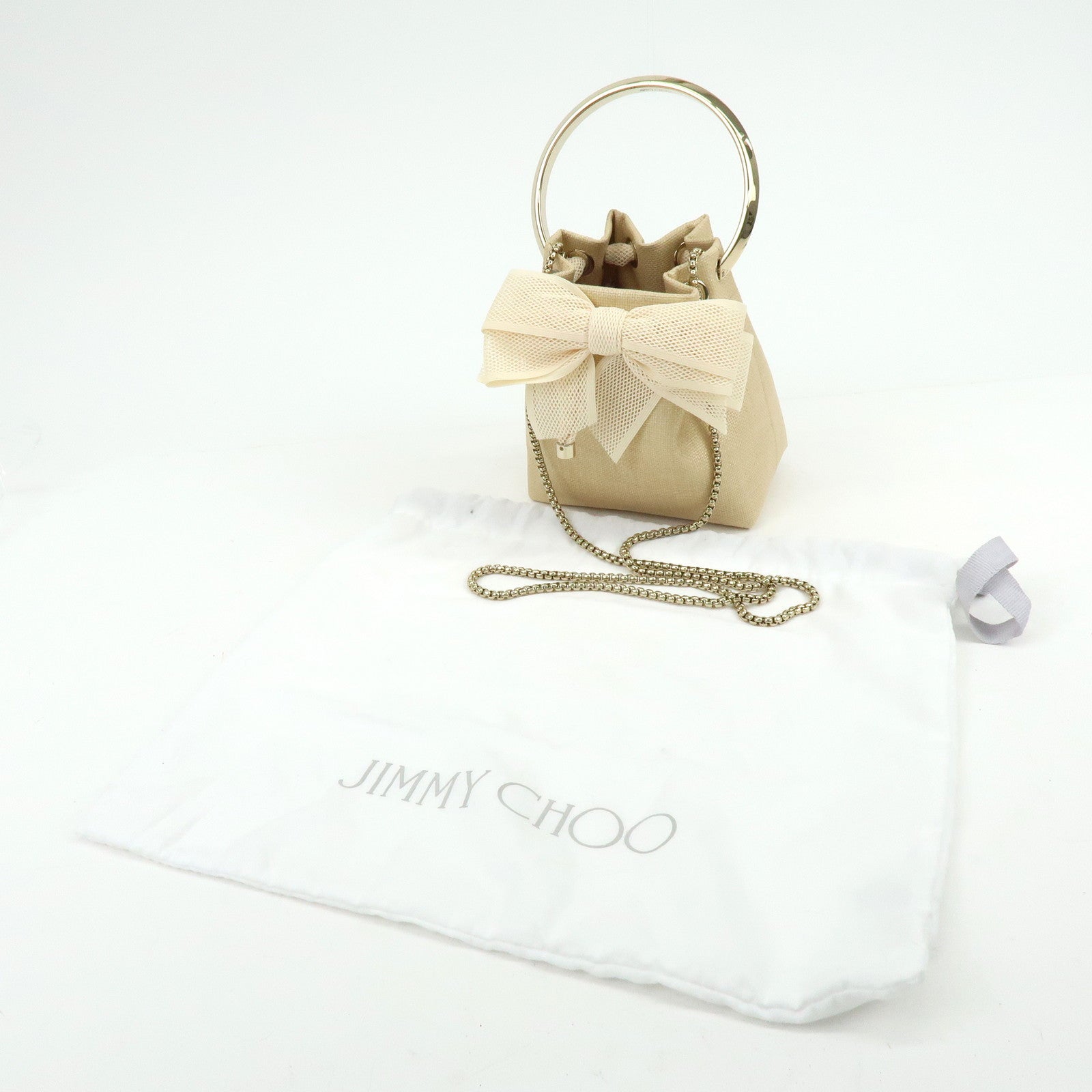 JIMMY CHOO Bon Bon Raffia 2Way Bag Chain Shoulder Bag Natural