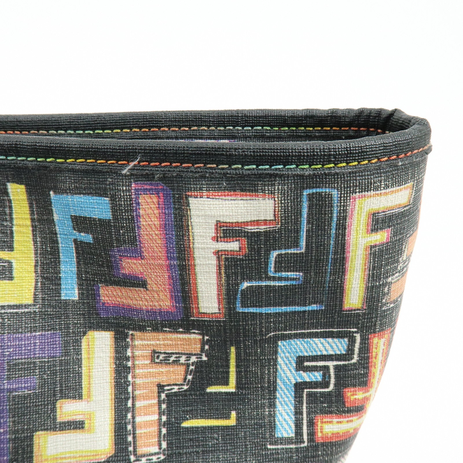 FENDI Zucca PVC Leather Tote Shoulder Bag Multicolor Black 8BH185