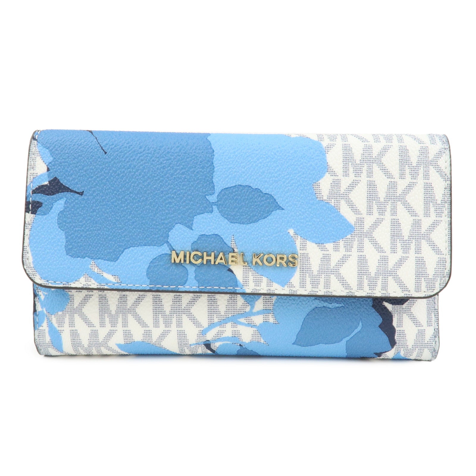 MICHAEL KORS MK Signature PVC Bi-fold Long Wallet Light Blue White