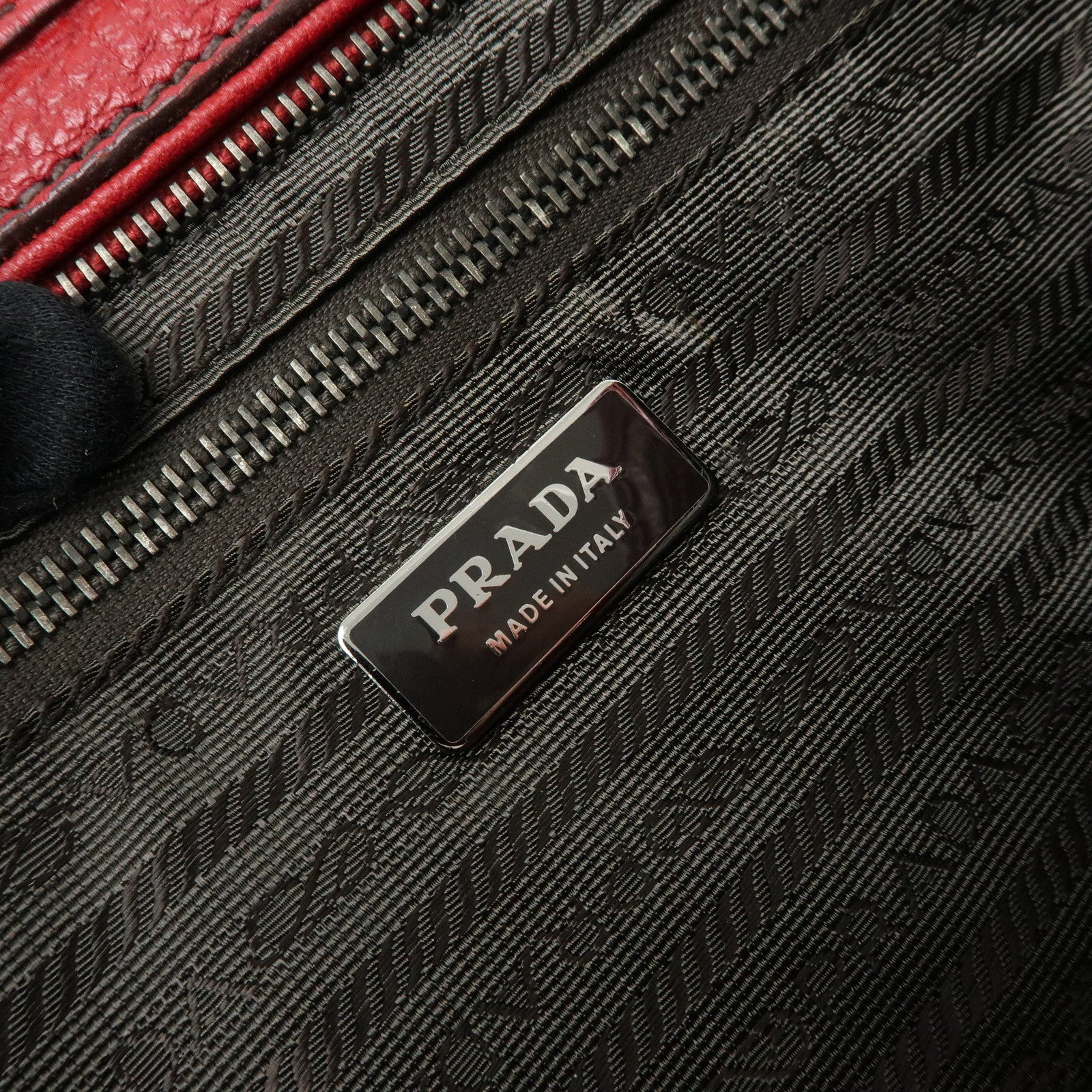 PRADA Triangle Logo Leather Shoulder Bag Satchel Bag Hand Bag Red