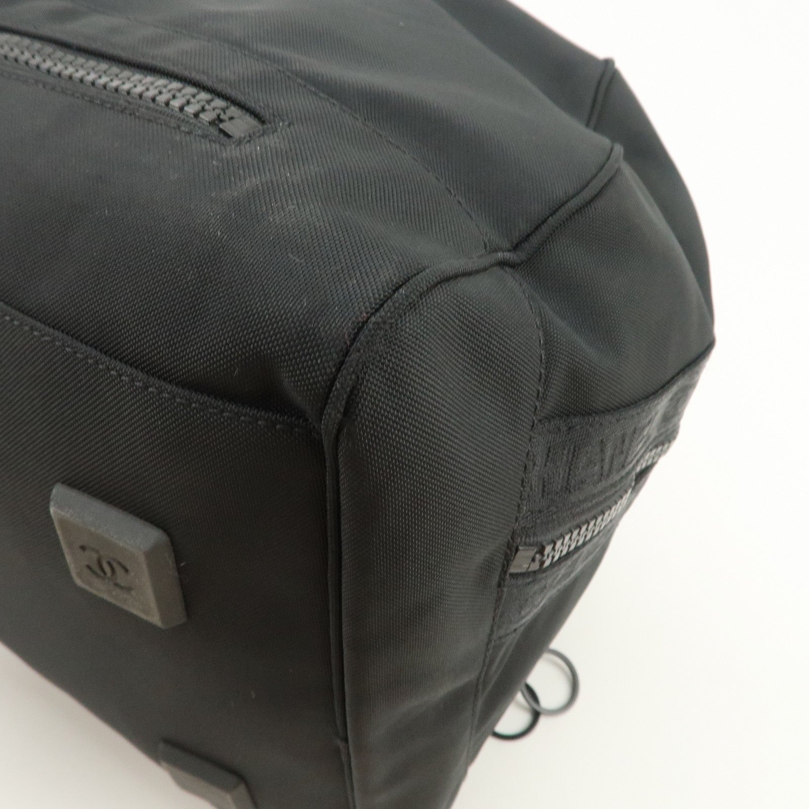 CHANEL Sports Line COCO Mark Nylon Boston Bag Hand Bag Black
