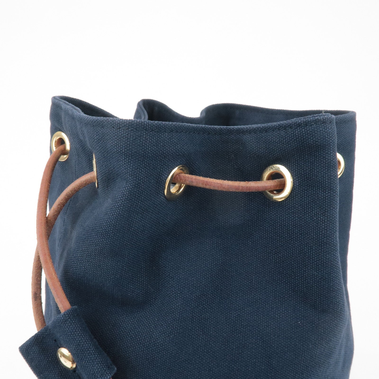 HERMES Canvas Leather Porochon Mimil PM Drawstring Shoulder Bag Used