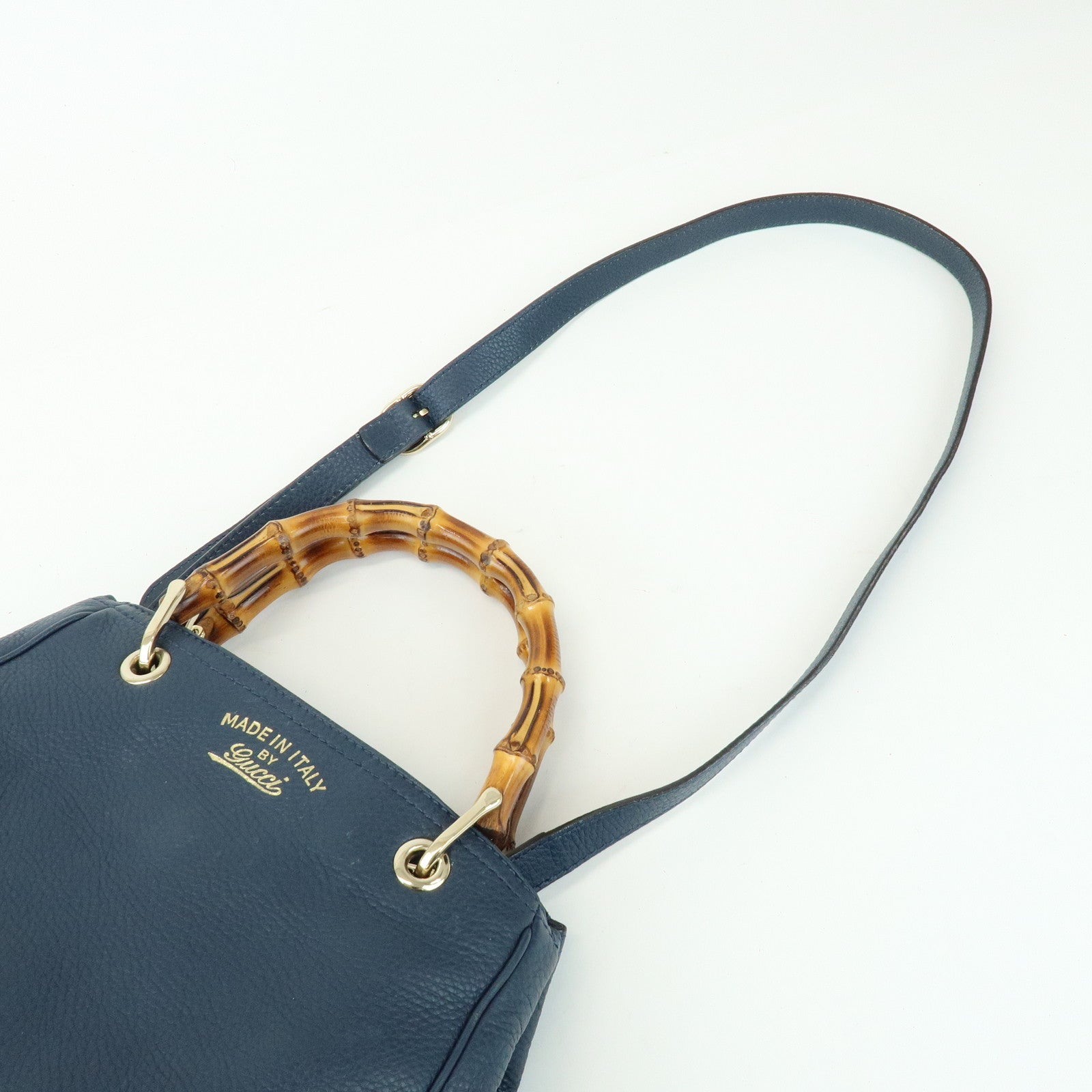 GUCCI Bamboo Shopper Small 2Way Bag Tote Shoulder Bag Navy 336032