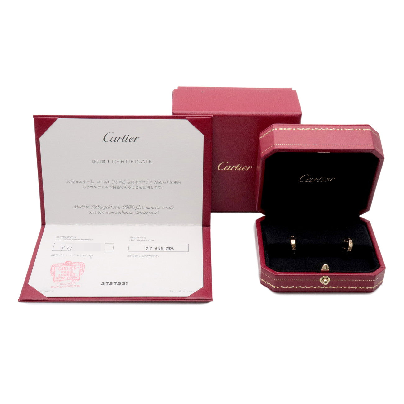 Cartier Mini LOVE Earrings K18 750YG Yellow Gold