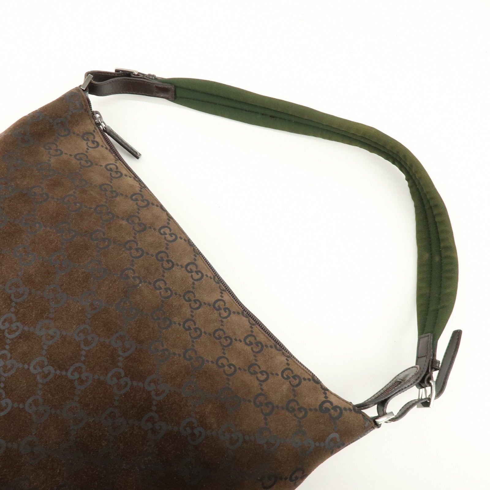 GUCCI GG Suede Leather Shoulder Bag Brown Green 001・1206・3444