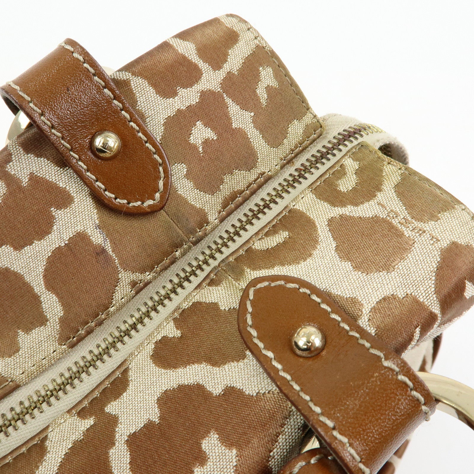 FENDI Canvas Leather Tote Bag Hand Bag Animal Print Brown 8BR628