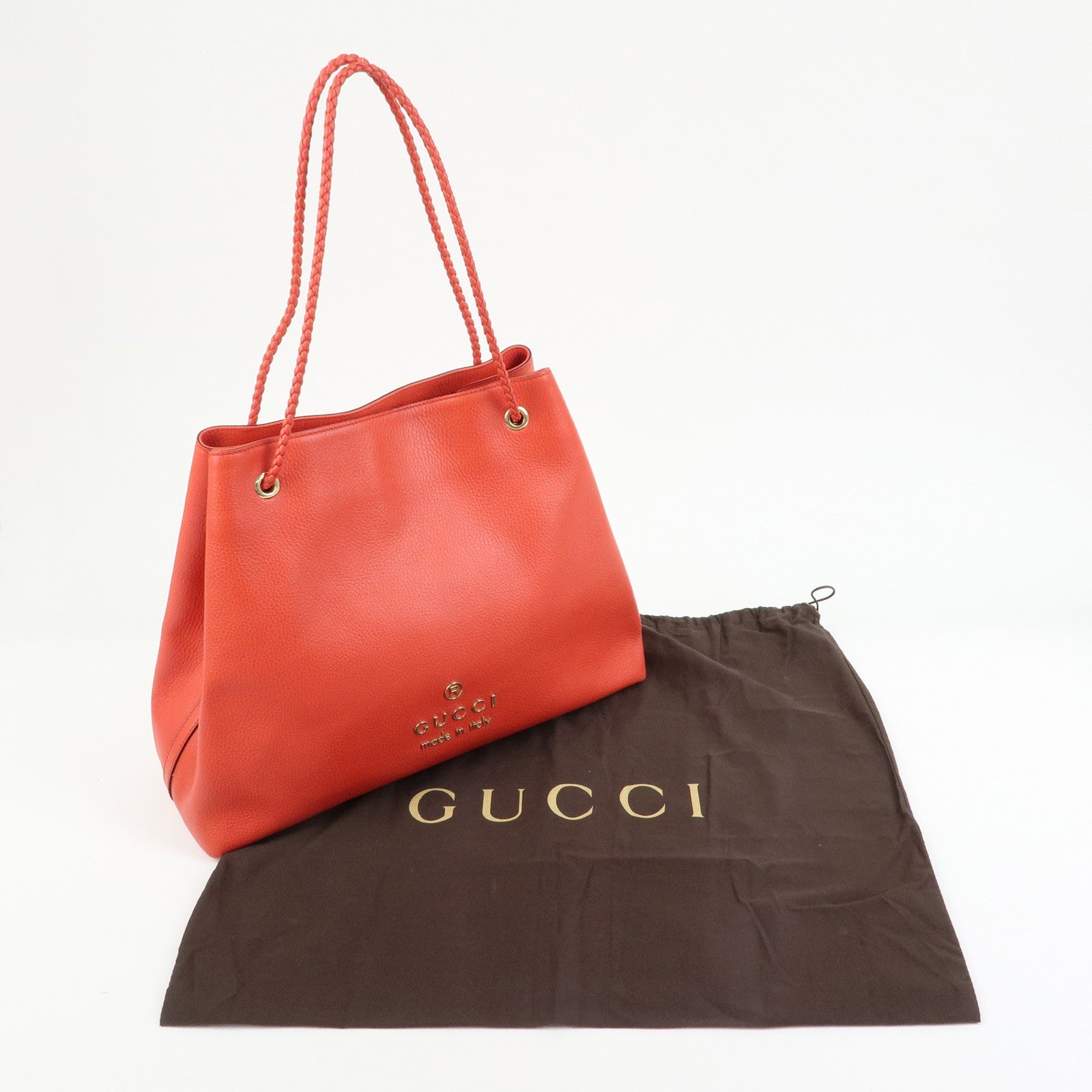 GUCCI Logo Leather Tote Bag Shoulder Bag Hand Bag Red 380118