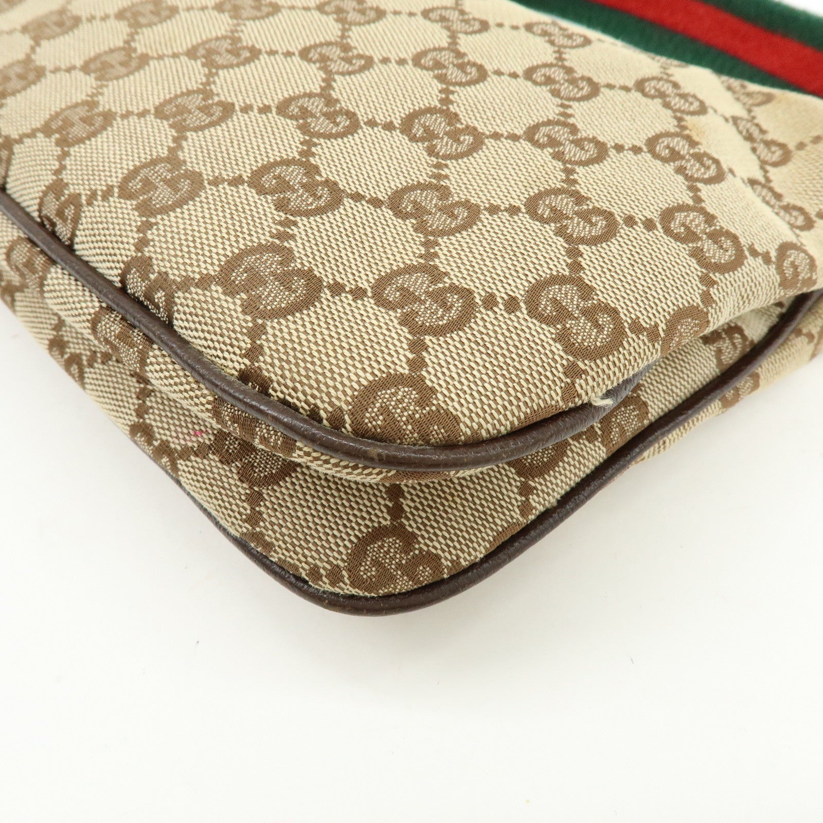 GUCCI Sherry Line GG Canvas Leather Hand Bag Beige Brown 145812