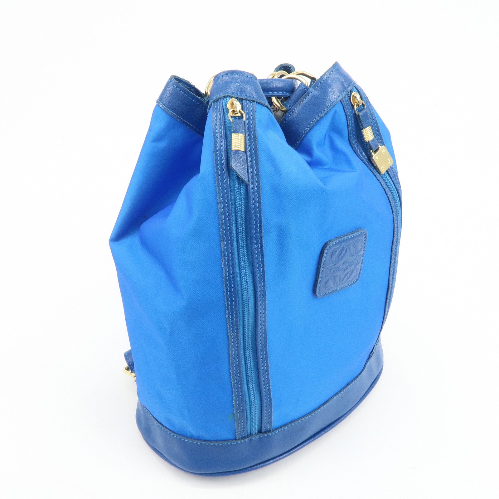 LOEWE Anagram Logo Nylon Leather Backpack Rucksack Blue