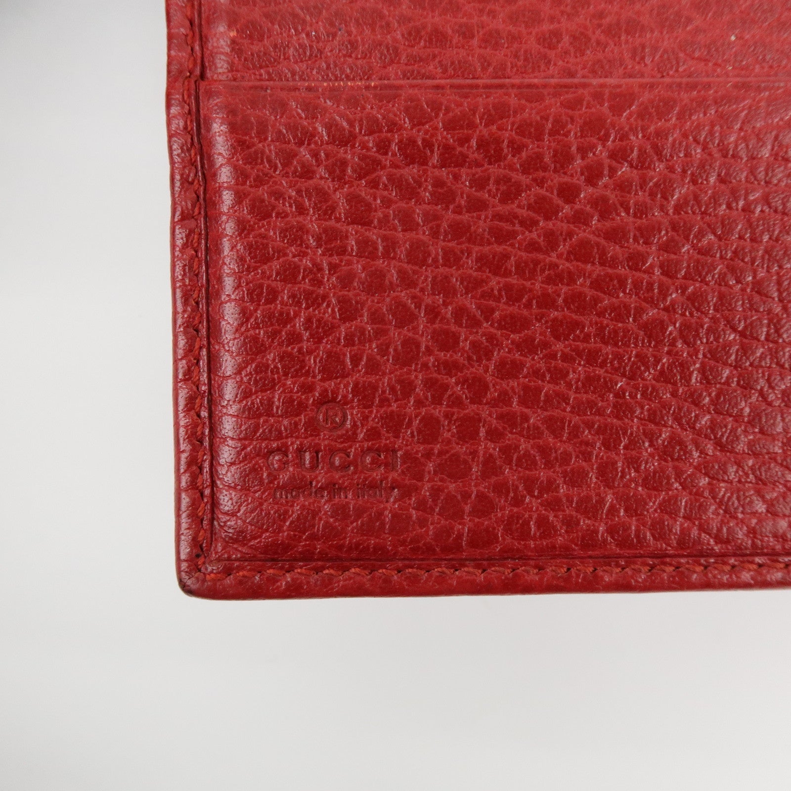 GUCCI Double G Leather Bi-fold Compact Wallet Red 456122