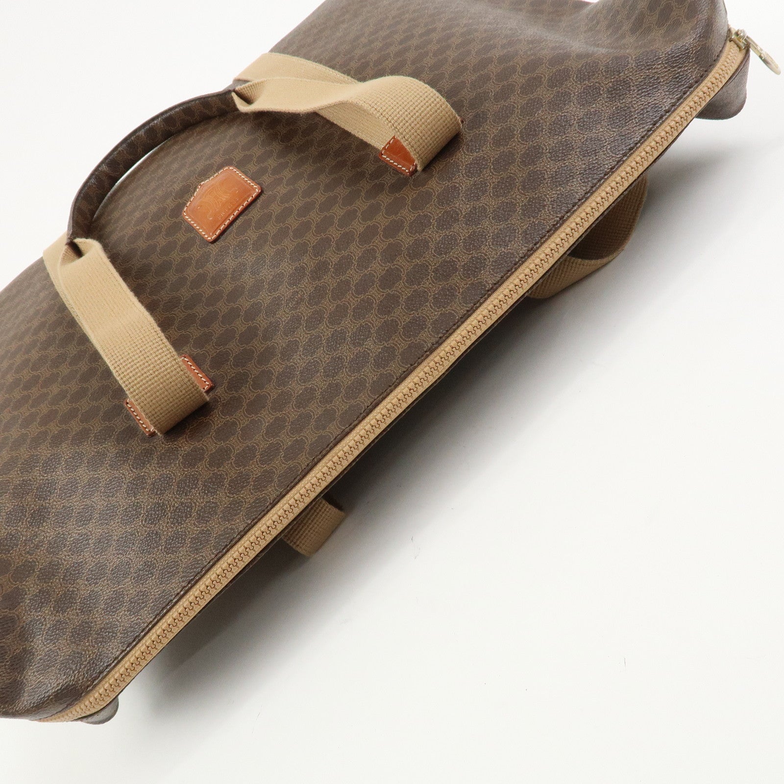 CELINE Macadam PVC Canvas Leather Boston Bag Hand Bag Brown