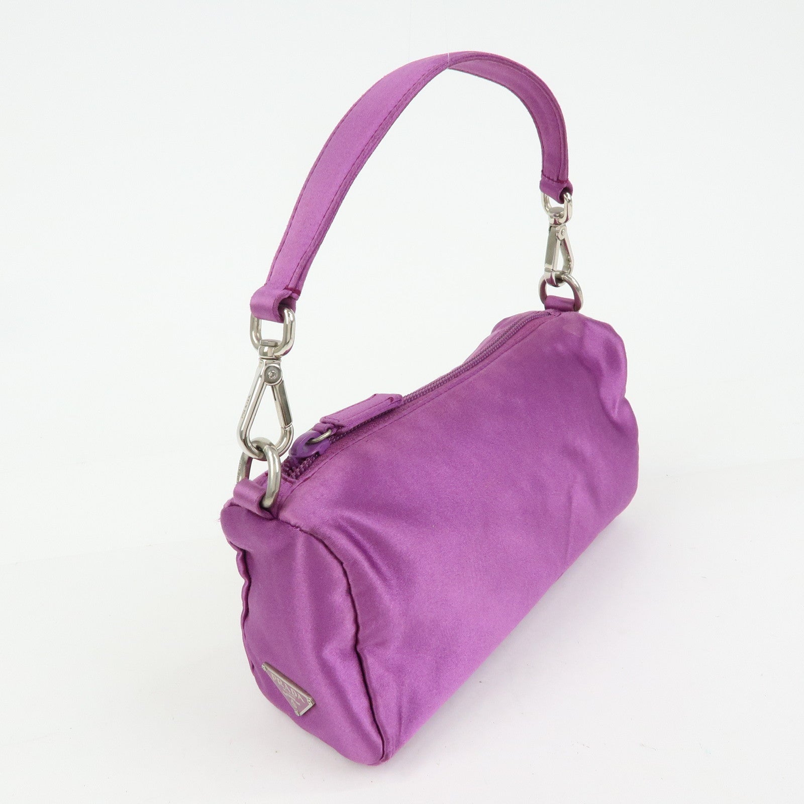 PRADA Triangle Logo Satin Mini Hand Bag Pochette Pouch Purple