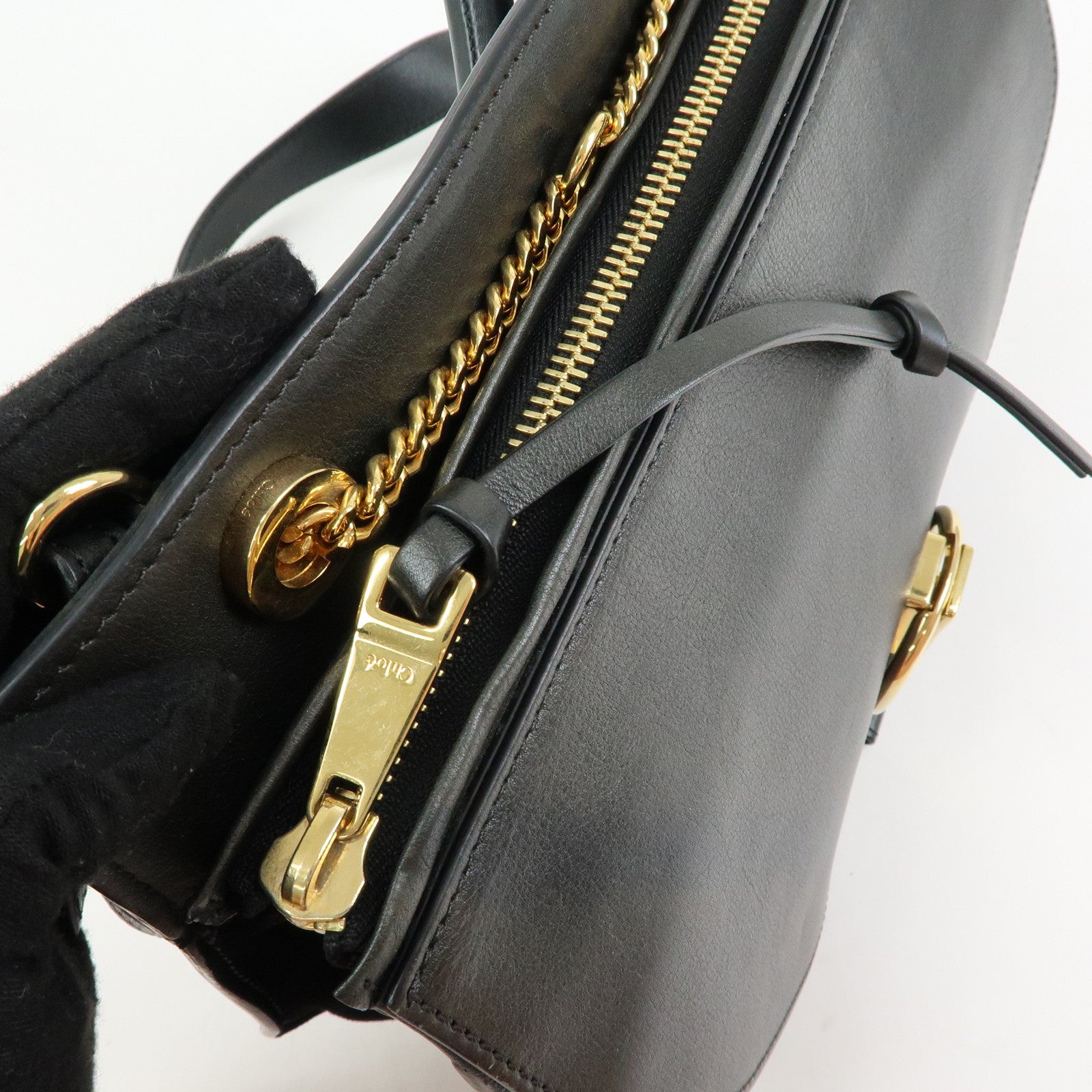 Chloe Goldie Leather 2Way Bag Shoulder Bag Hand Bag Black