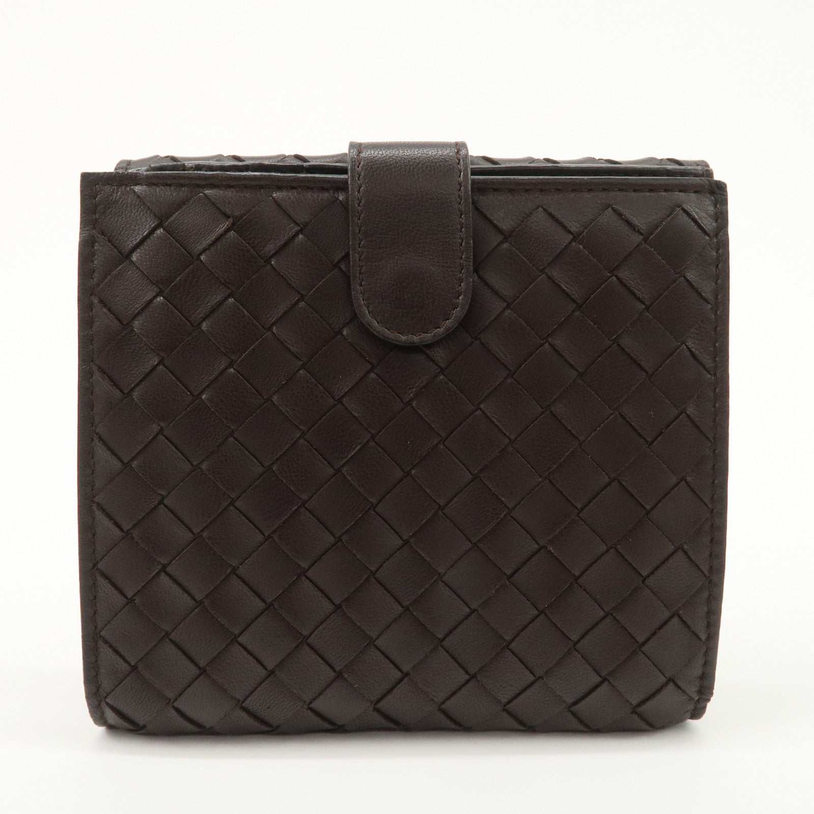 Bottega Veneta Intrecciato Leather Bi-fold Comact Wallet Brown