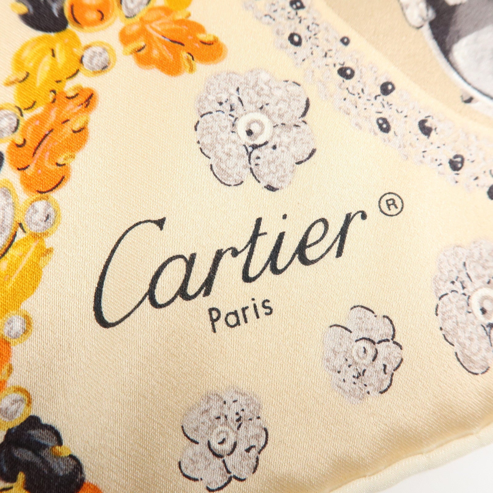 Cartier Silk 100% Scarf Panthere Jewelry Motif Beige
