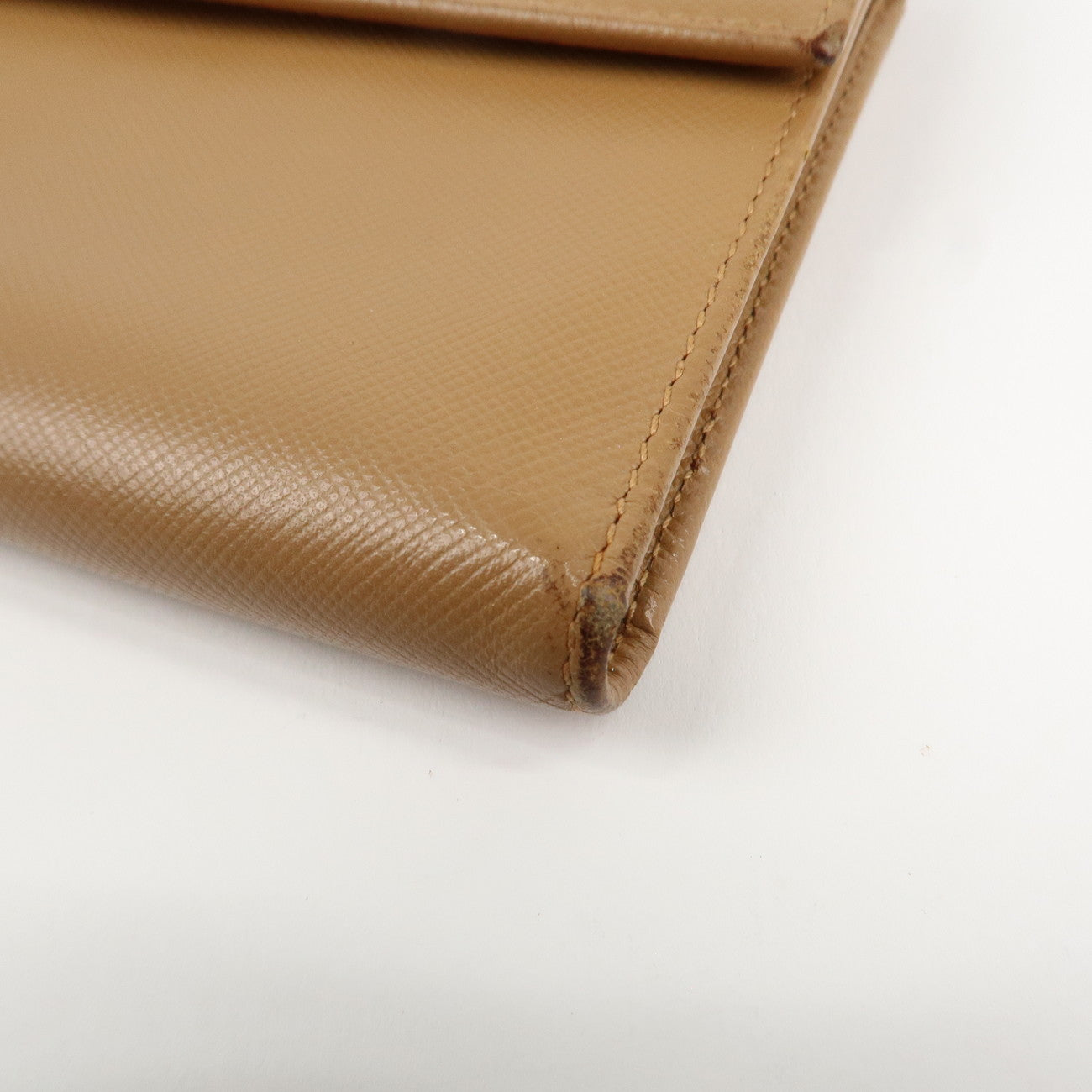 PRADA Triangle Logo Saffiano Leather Trifold Wallet Brown Used