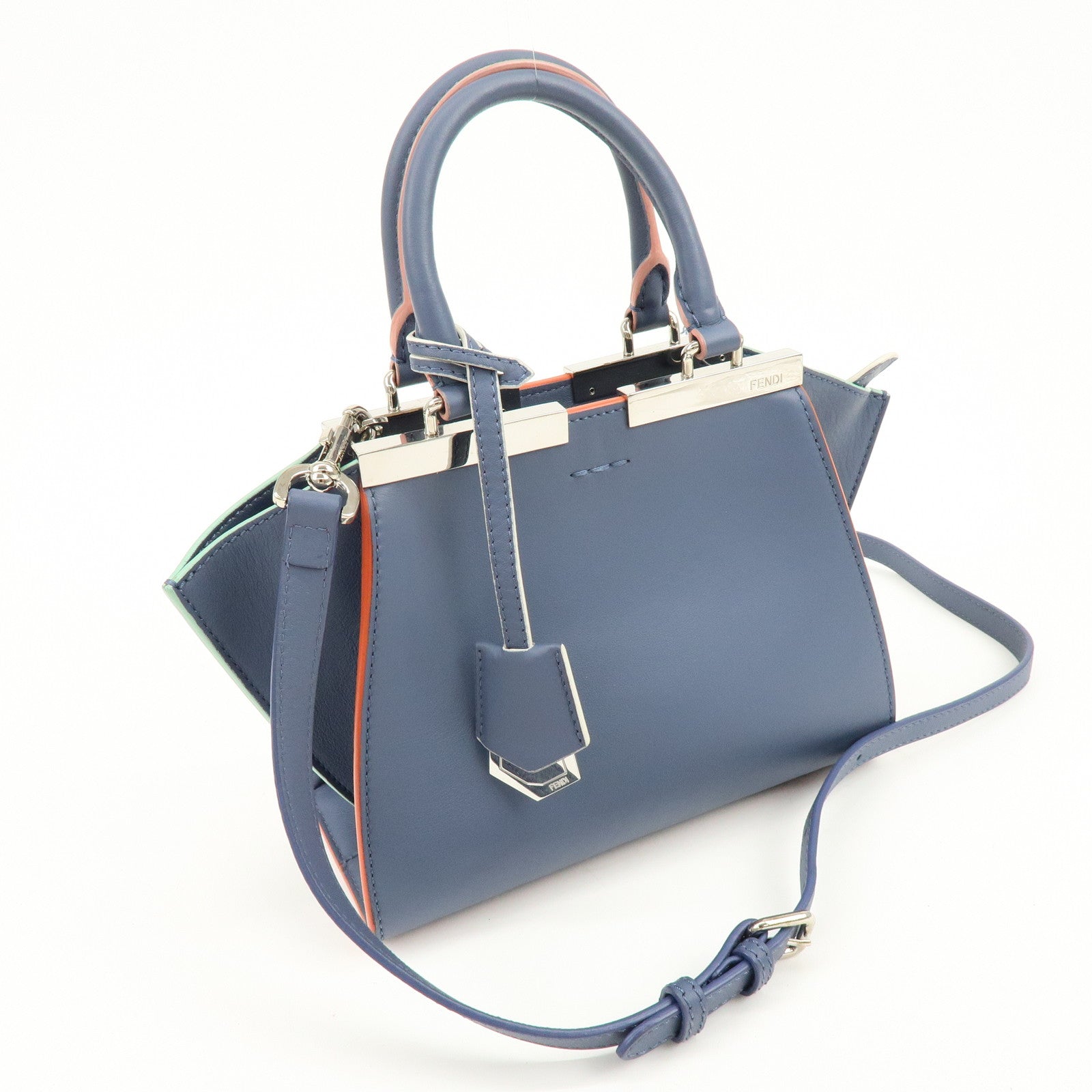 FENDI 3Jours Leather 2Way Bag Hand Bag Shoulder Bag Blue 8BH333