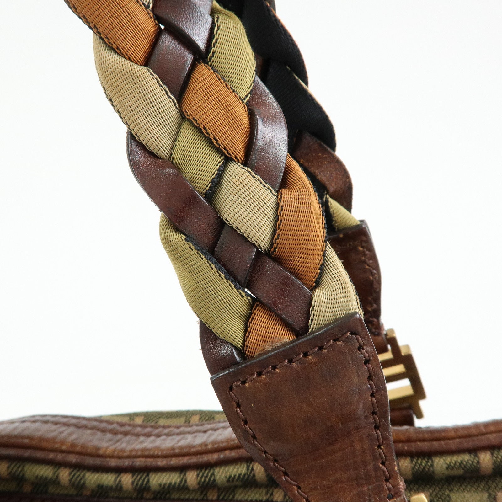 FENDI Zucchino Canvas Leather Mini Boston Bag Shoulder Bag 8BL075