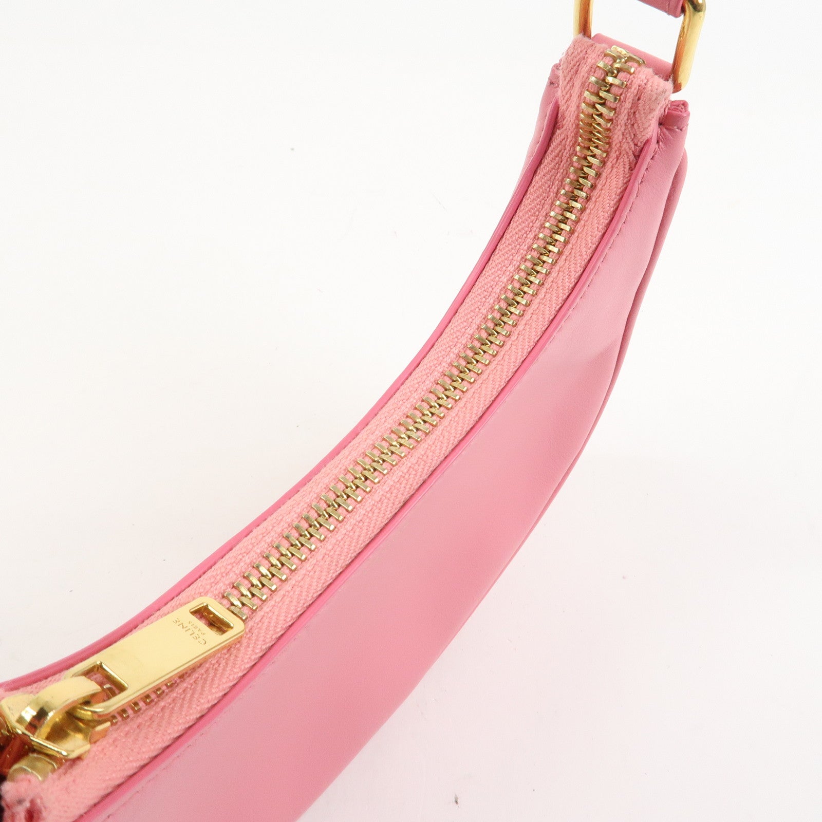 CELINE Ava Leather Hand Bag Hand Pouch Pink