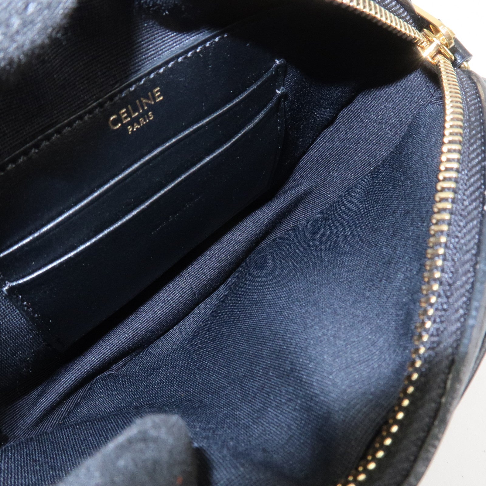 CELINE Calf Leather Shoulder Bag Crossbody Bag Black C Charm