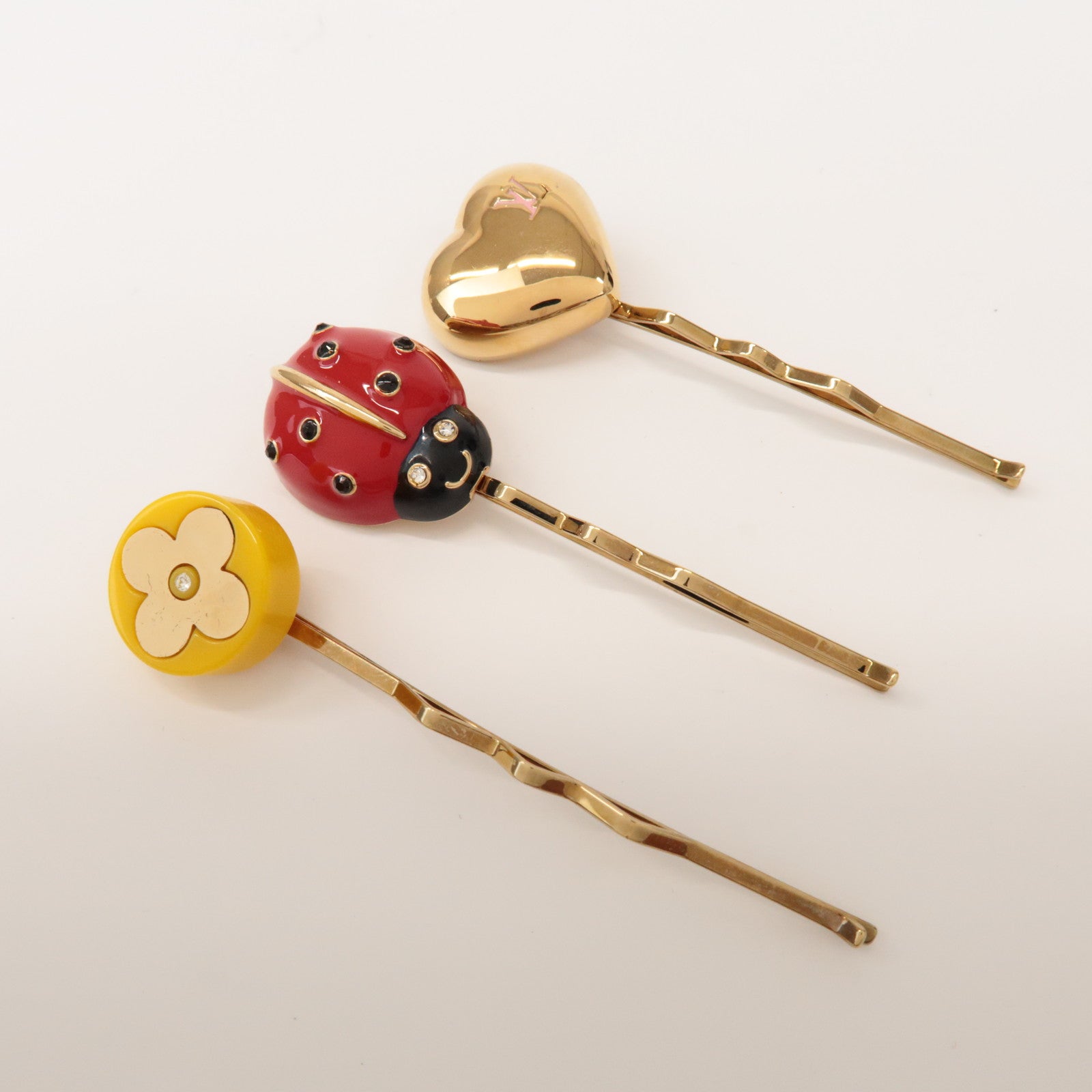 Louis Vuitton Set of 3 Plastic Metal Hair Pin Red Yellow M92349