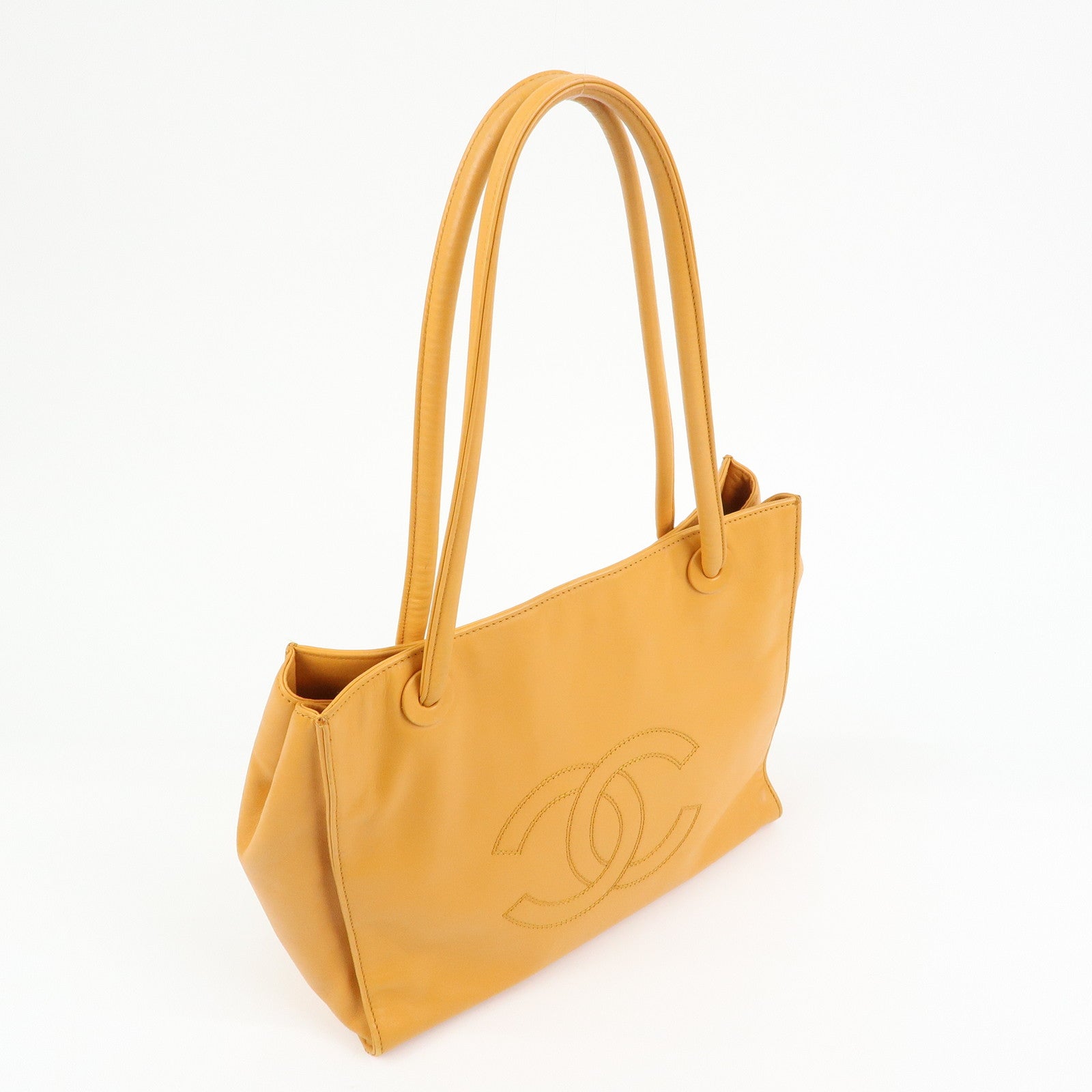 CHANEL COCO Mark Leather Tote Bag Shoulder Bag Orange