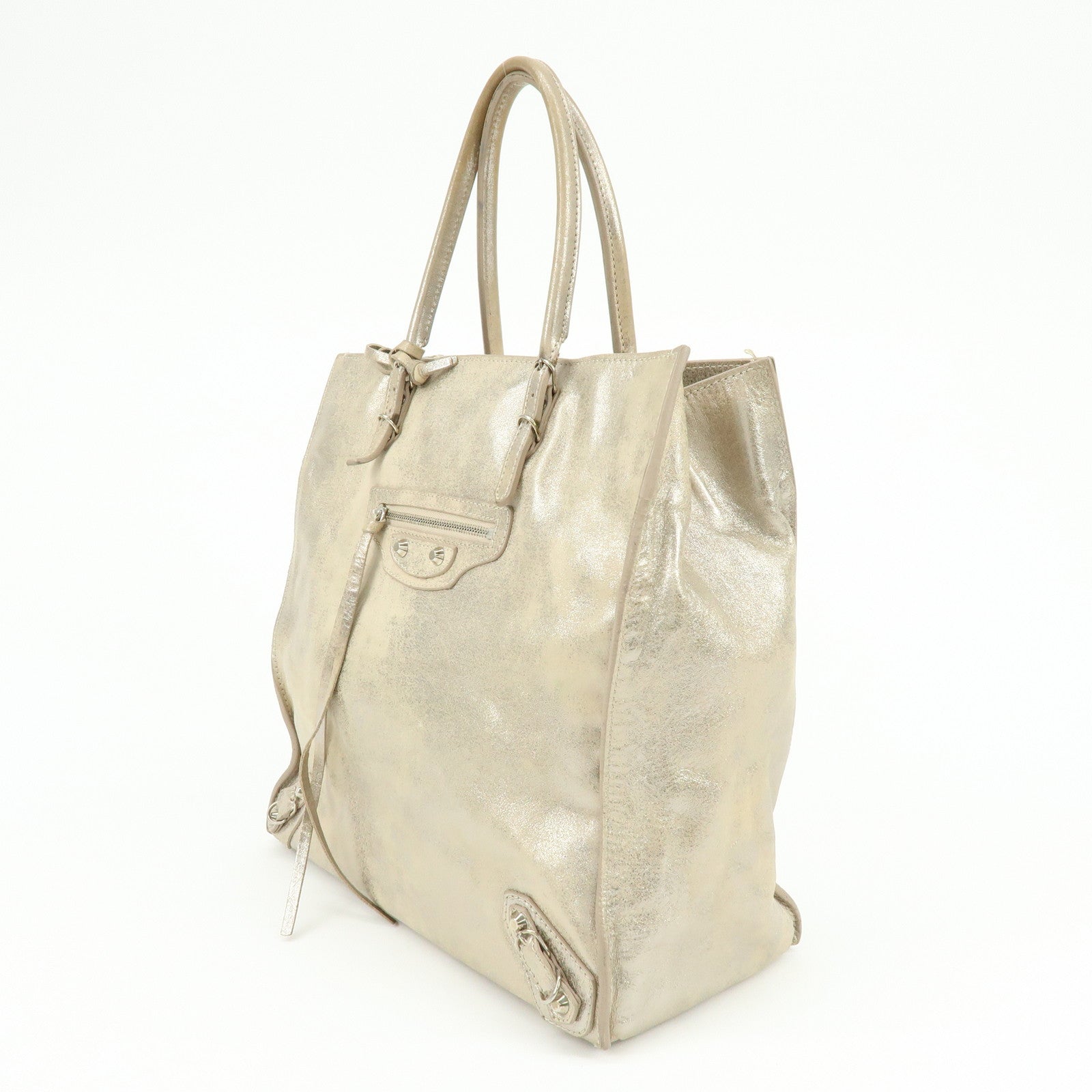 BALENCIAGA The Paper Leather Tote Bag Hand Bag Silver 255412