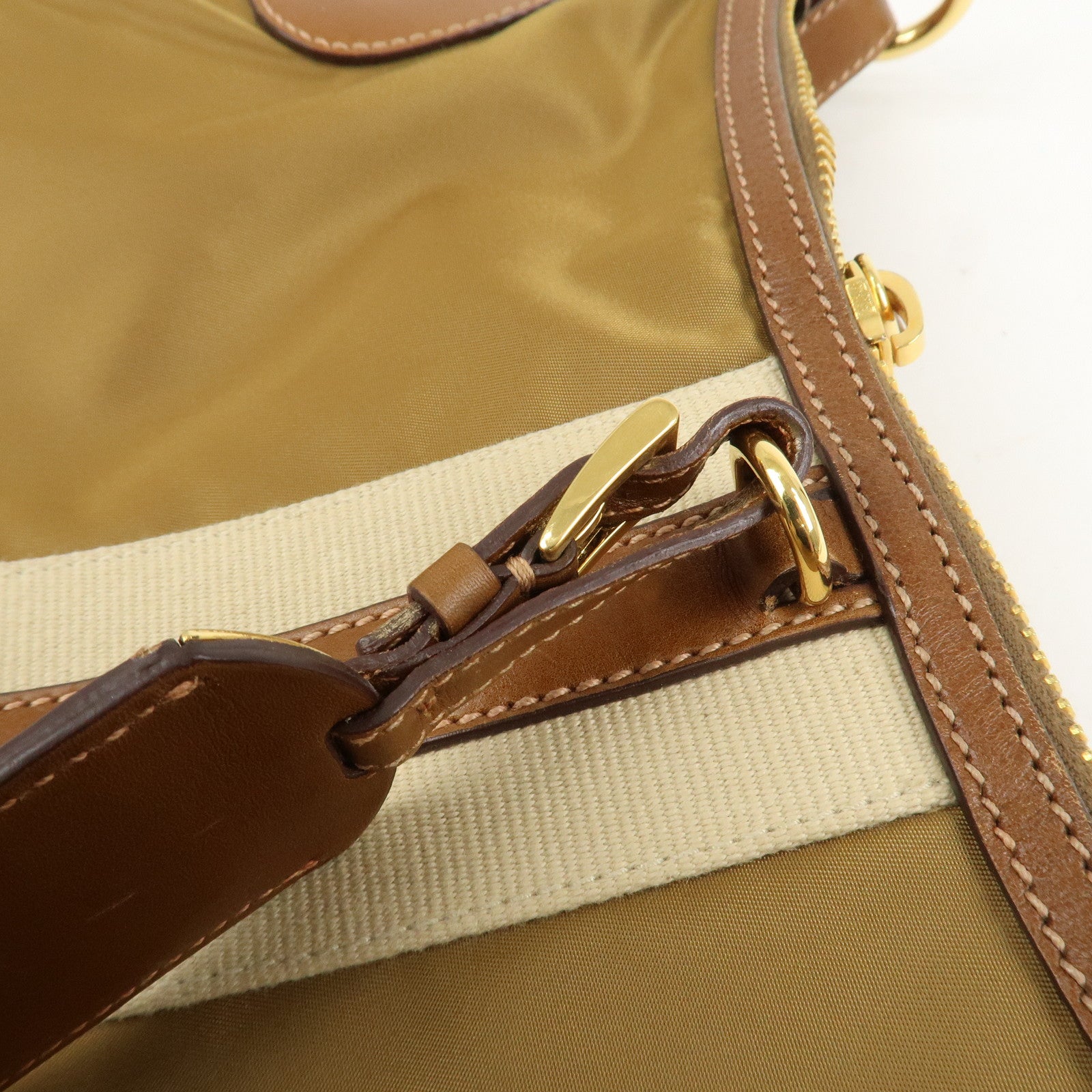 PRADA Triangle Logo Nylon Leather Shoulder Bag Brown BR3043