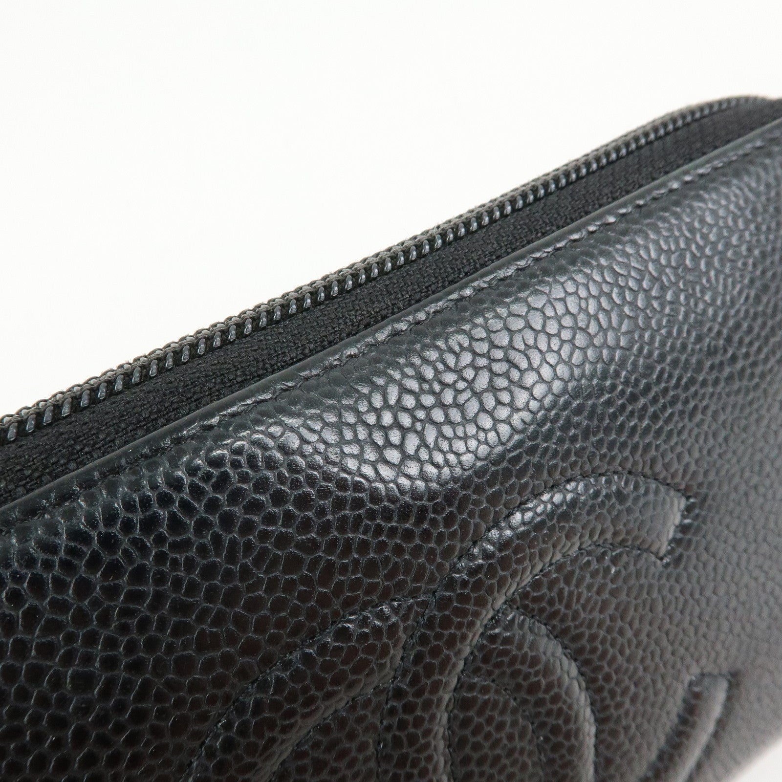 CHANEL COCO Mark Caviarskin Round Zippy Long Wallet Black A50071