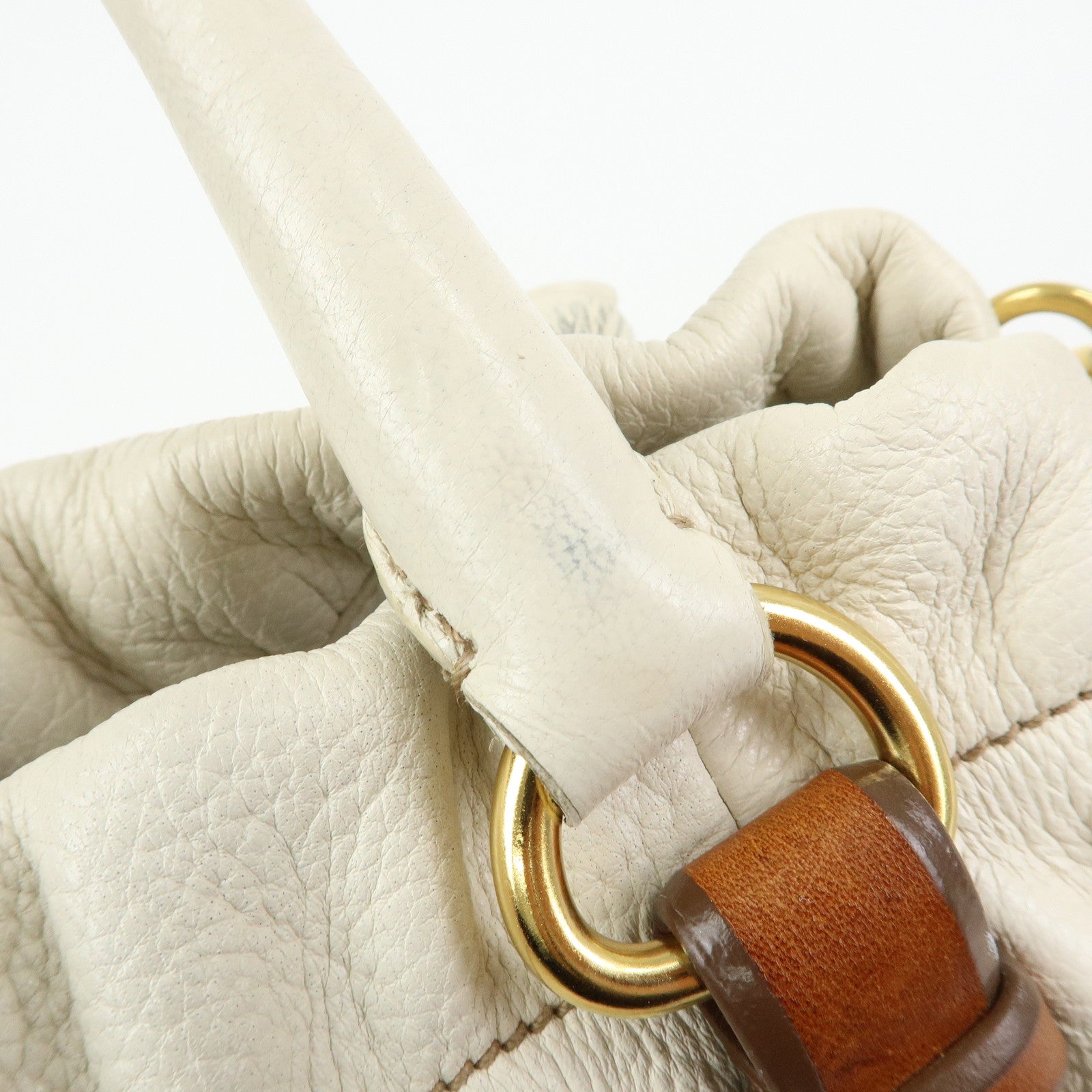 PRADA Leather 2Way Bag Hand Bag Shoulder Bag Ivory Brown BN1773