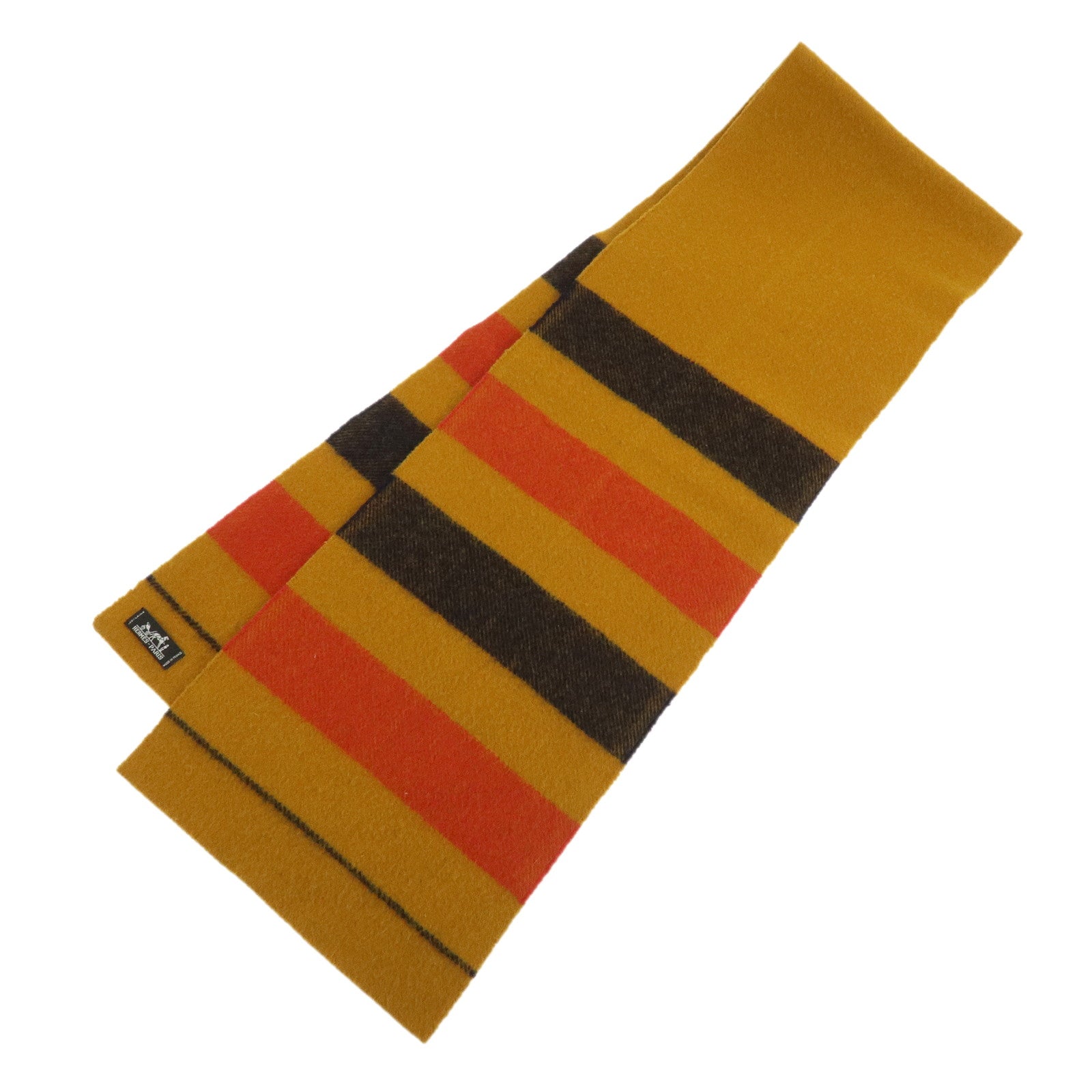 HERMES Rocabar logo Wool 100% Scarf Stole Muffler Yellow