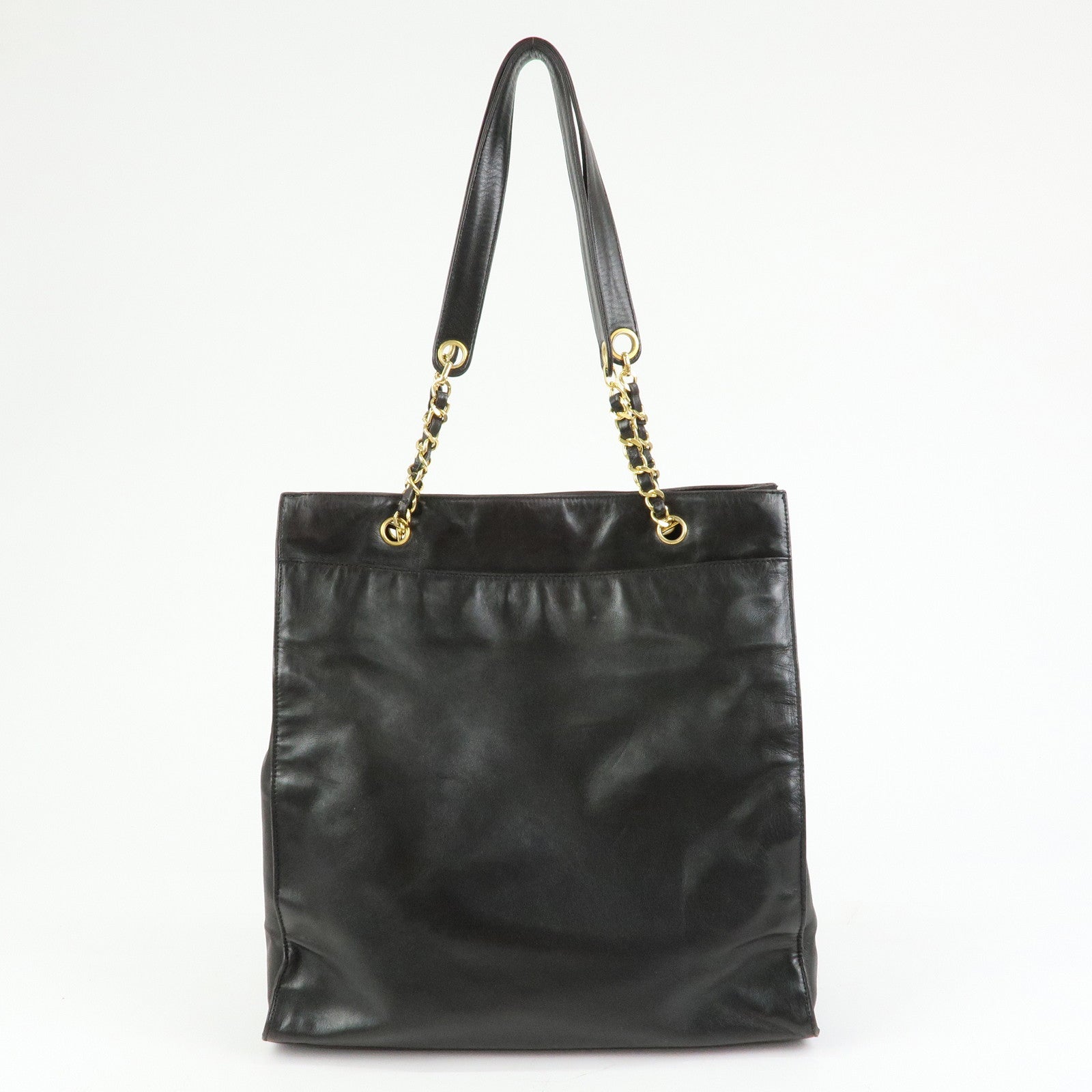 CHANEL COCO Mark Lamb Skin Tote Bag Shoulder Bag Dark Brown