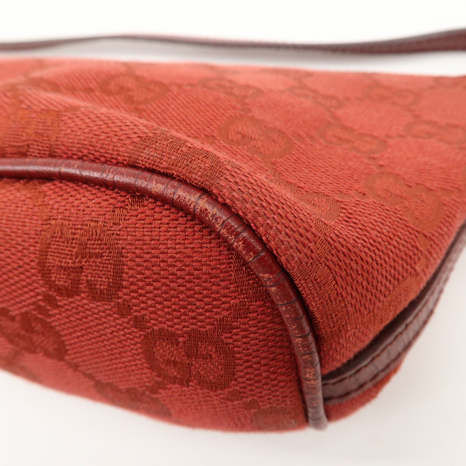 GUCCI Boat Bag GG Canvas Leather Accessory Poach Hand Bag Red 07198