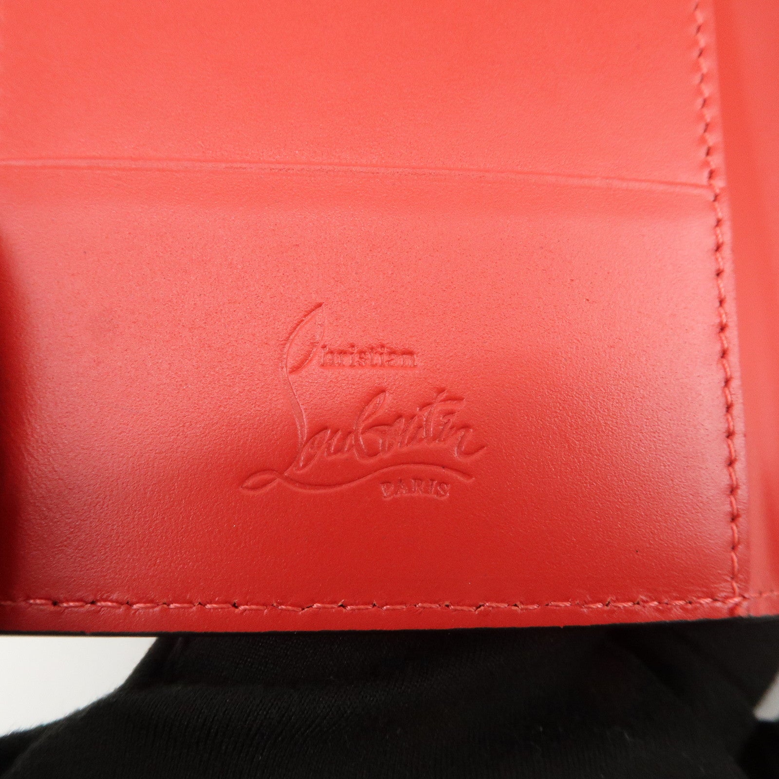 Christian Louboutin Studs Leather Passport Holder Card Case Black