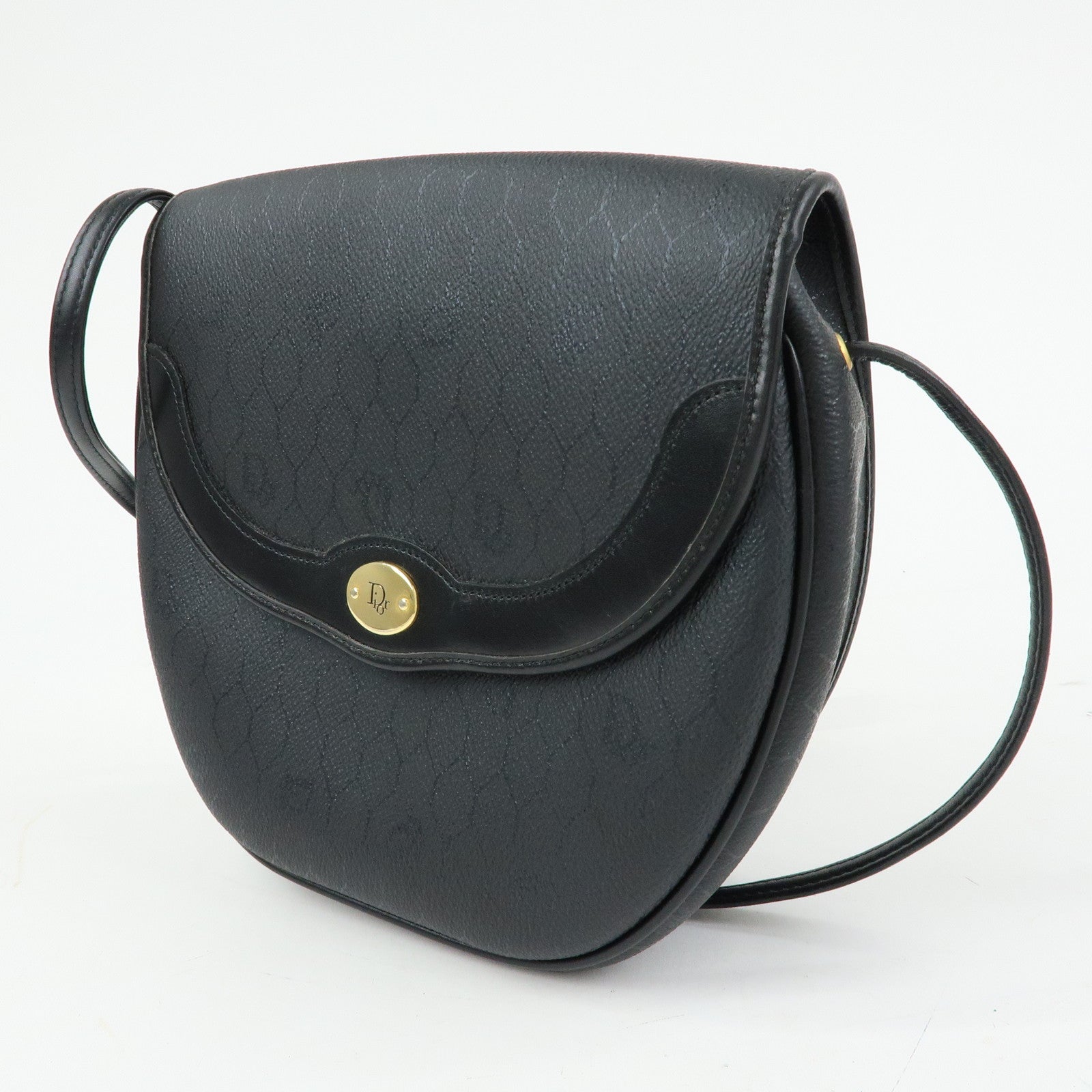 Christian Dior Honeycomb PVC Leather Shoulder Bag Crossbody Black