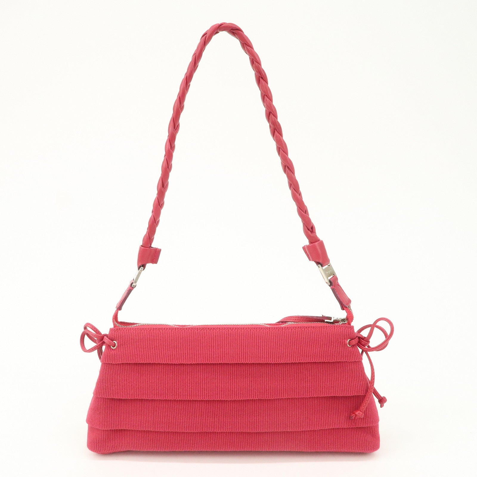 Ferragamo Logo Canvas Leather Shoulder Bag Hand Bag Pink