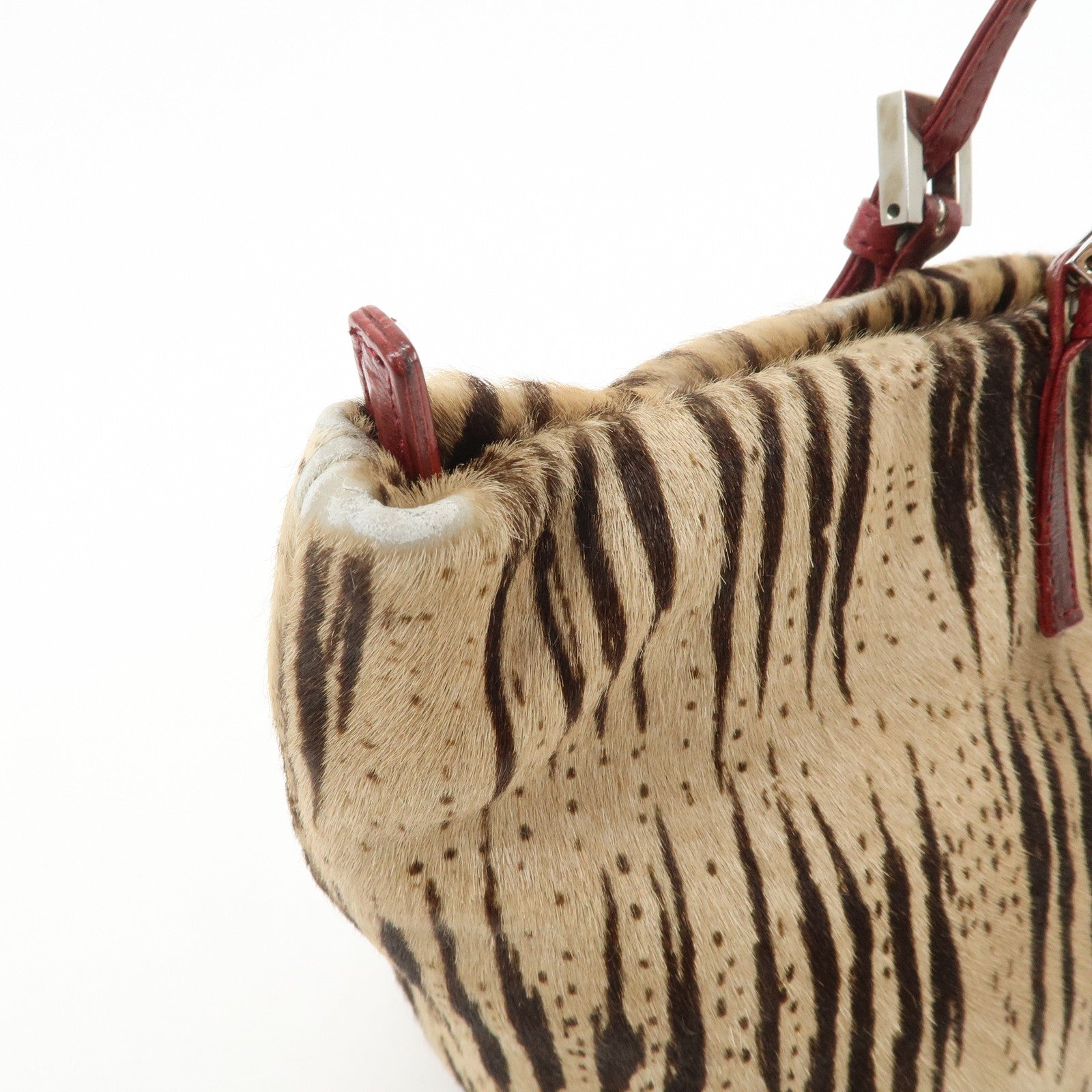 FENDI Calf Hair Leather Tote Bag Hand Bag Beige Red 26634