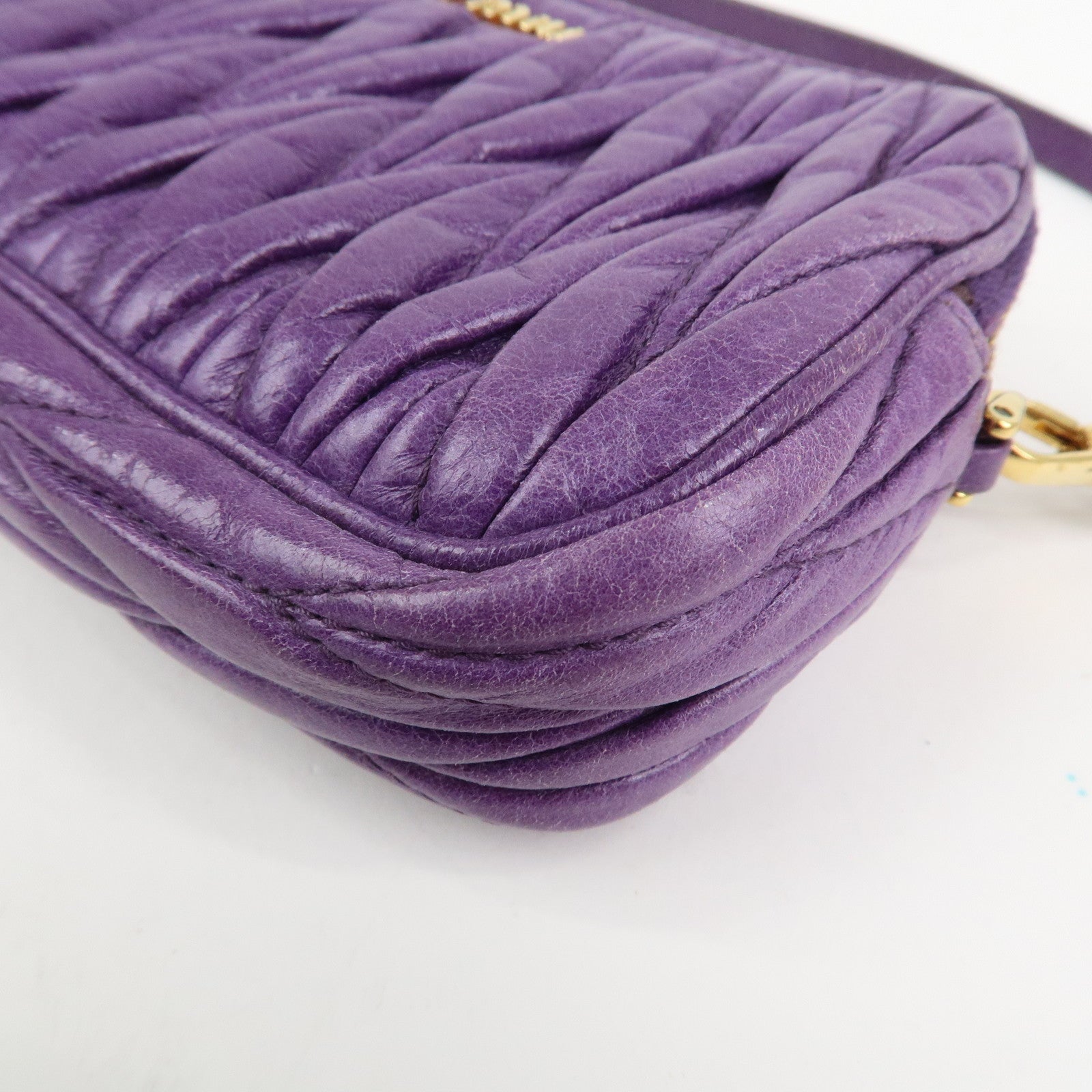 MIU MIU Logo Matelasse Mini Hand Bag Shoulder Bag Purple 5ARH02