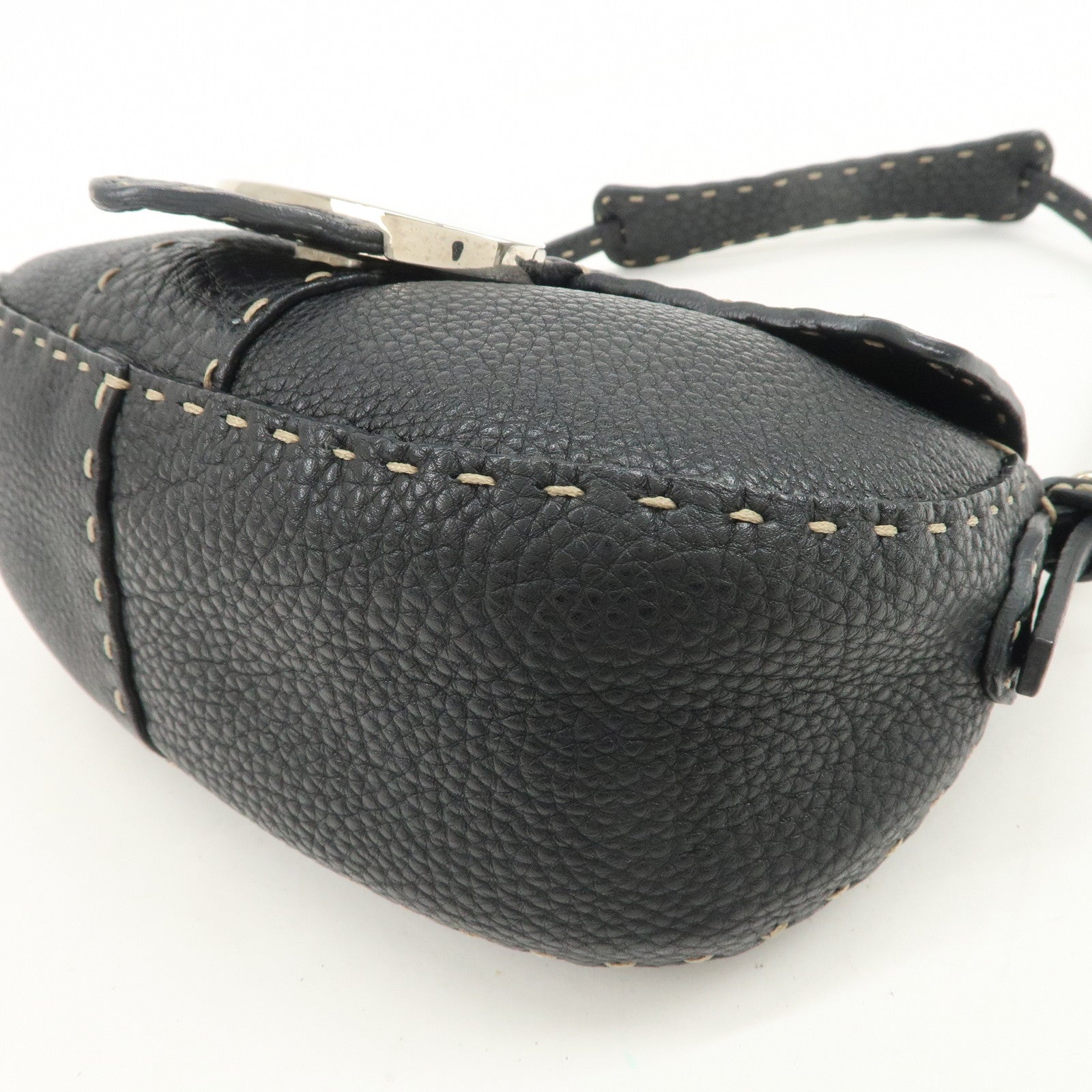 FENDI Seleria Leather Hand Bag Shoulder Bag Black 8BR430