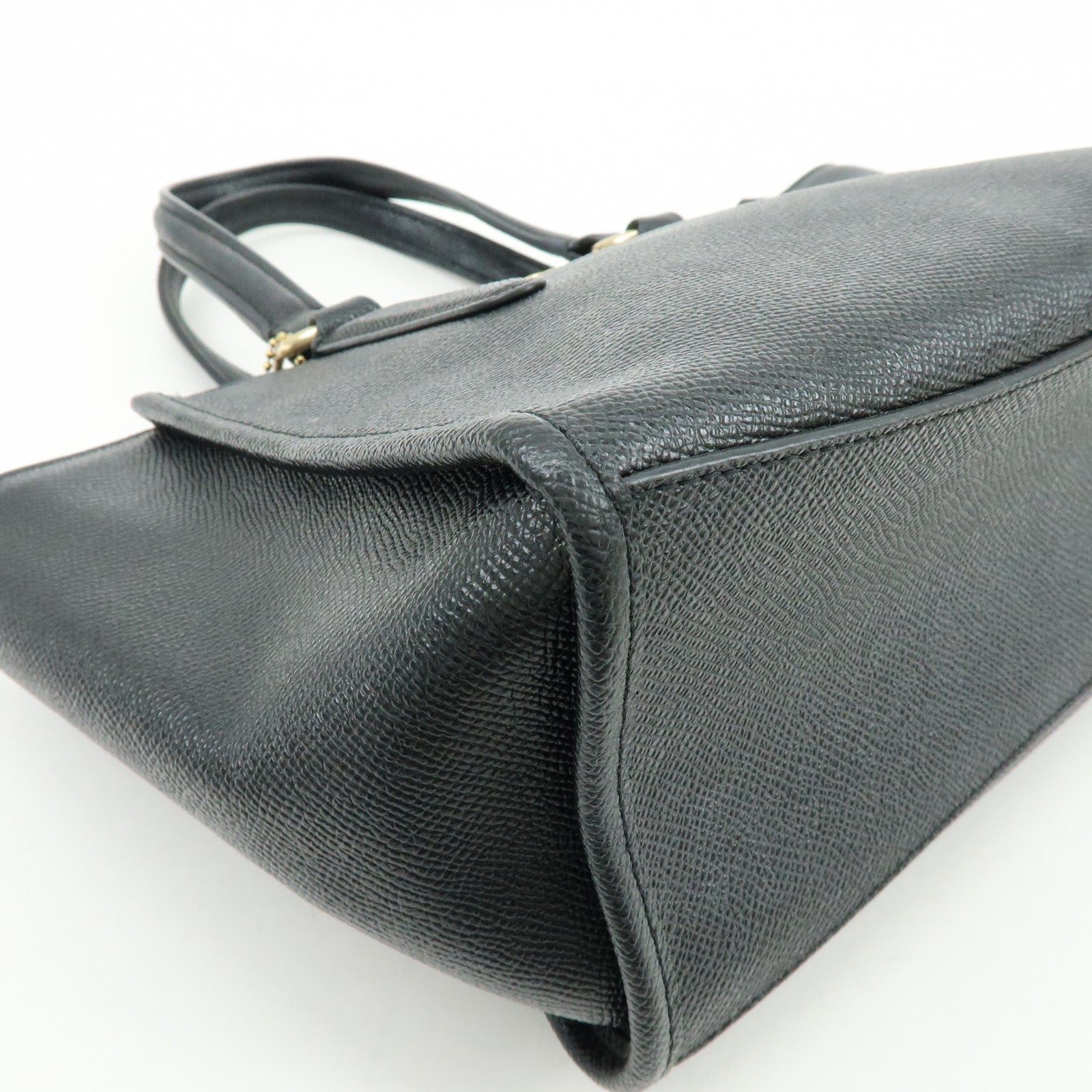 COACH Logo Leather Hand Bag Tote Bag Shouder Bag Black