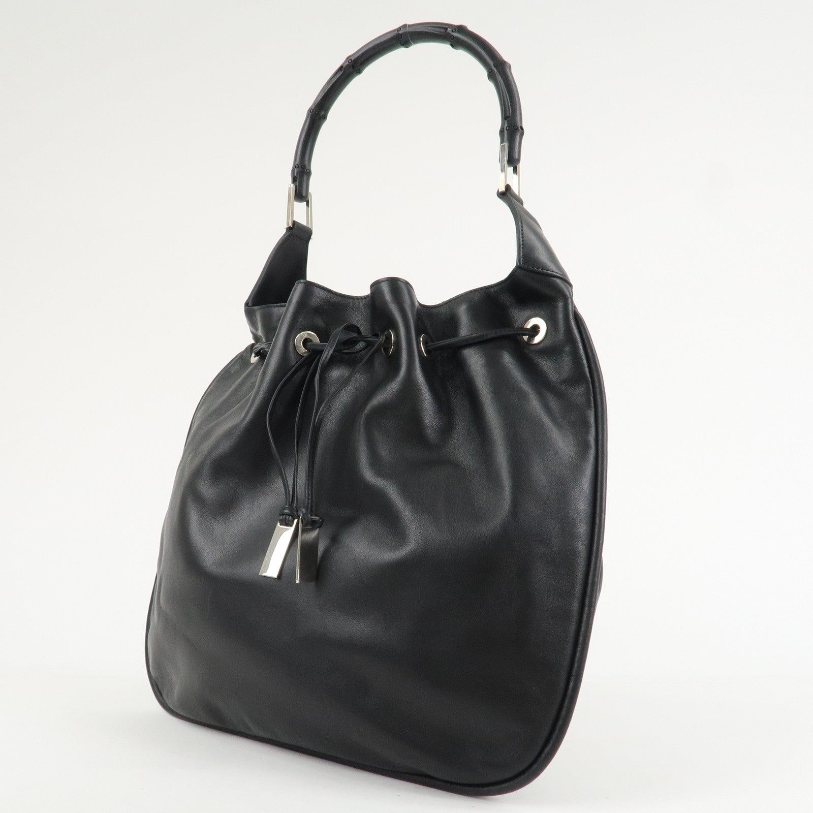 GUCCI Drawstring Leather Shoulder Bag Hand Bag Black 001.4033 Used