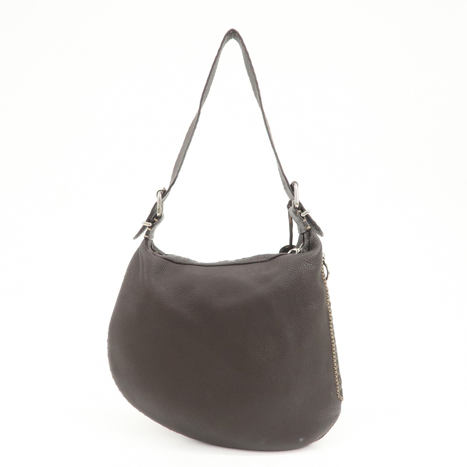 FENDI Selleria Leather Shoulder Bag Hand Bag Brown