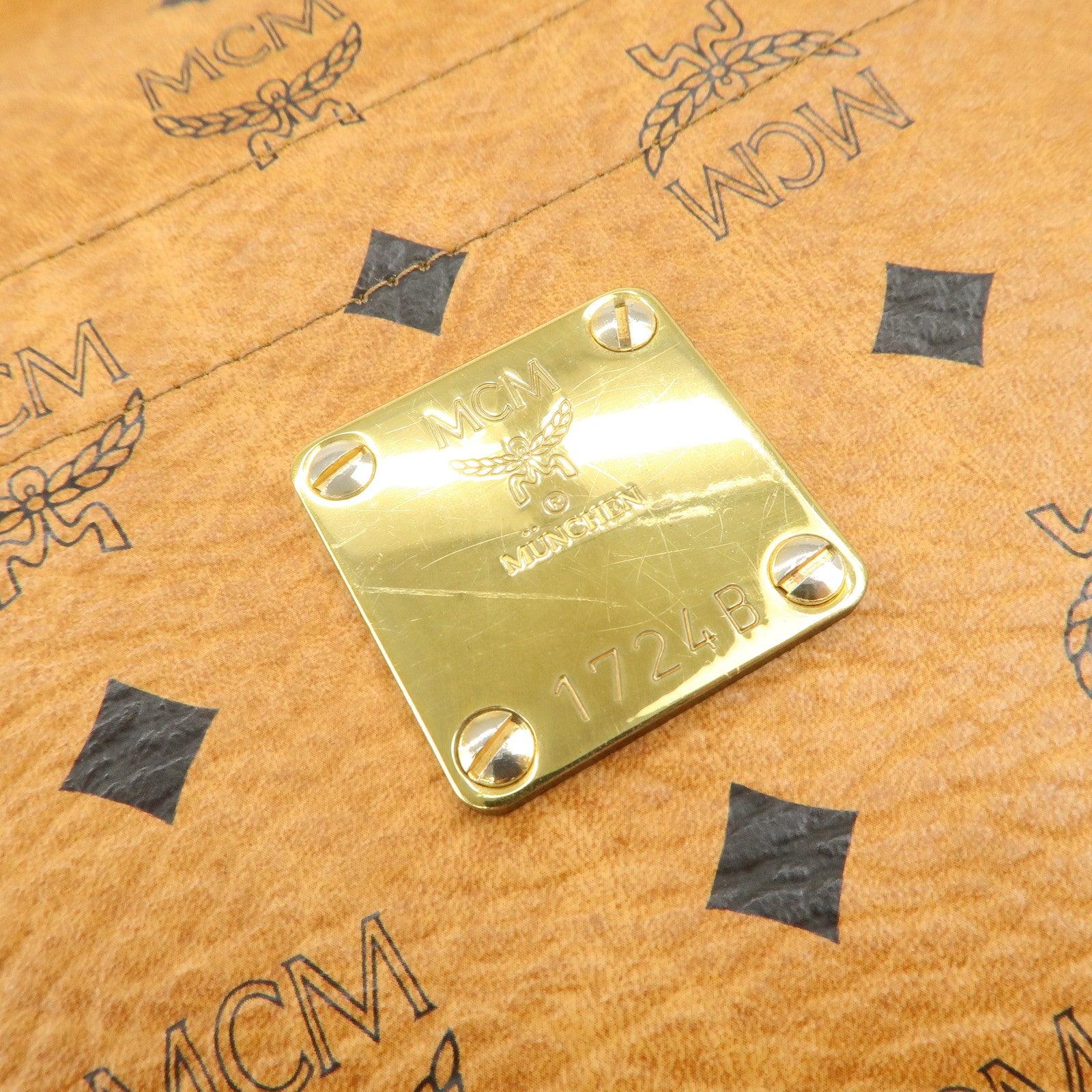 MCM Visetos Leather Shoulder Bag Tote Bag Brown