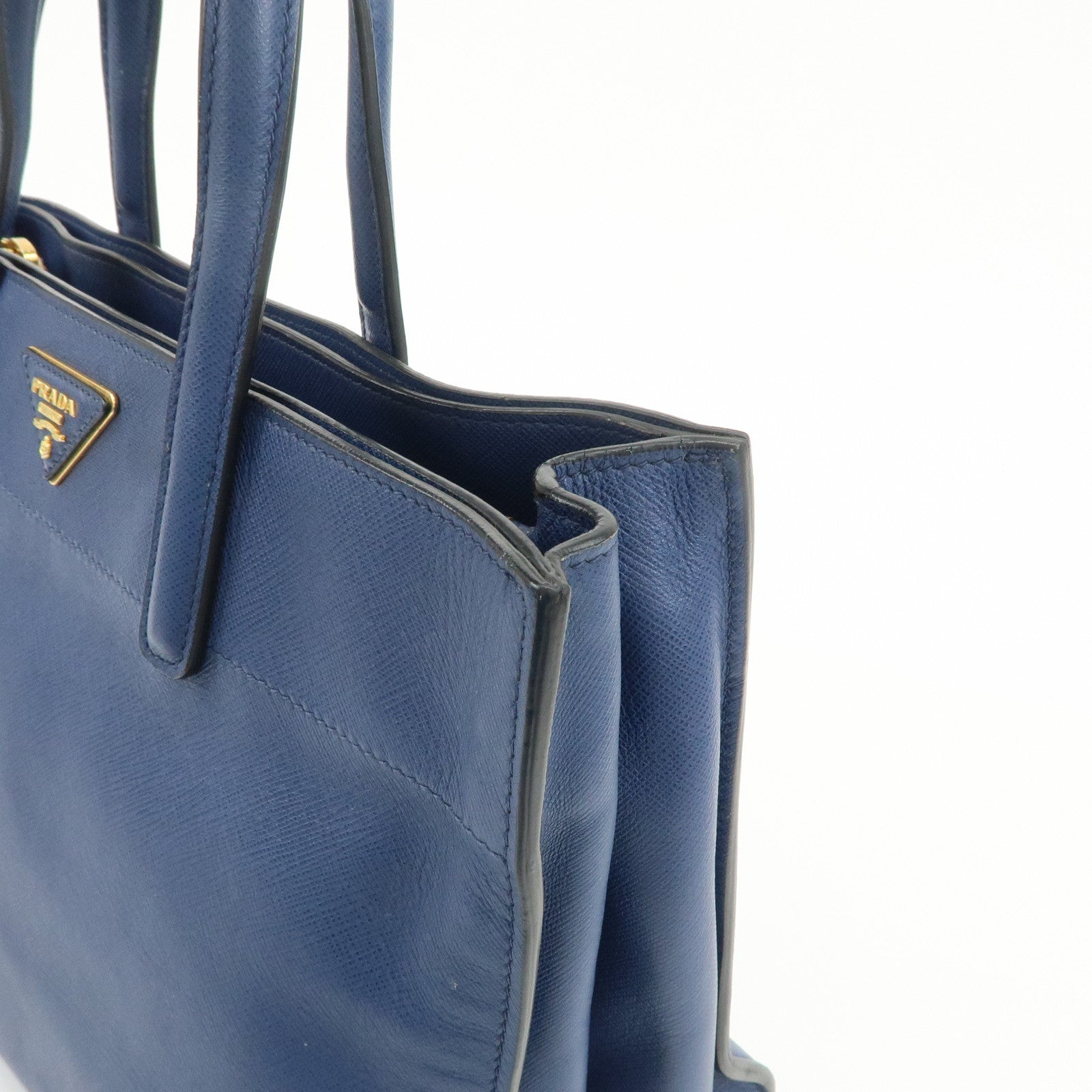 PRADA Triangle Logo Saffiano Leather 2Way Bag Hand Bag Navy