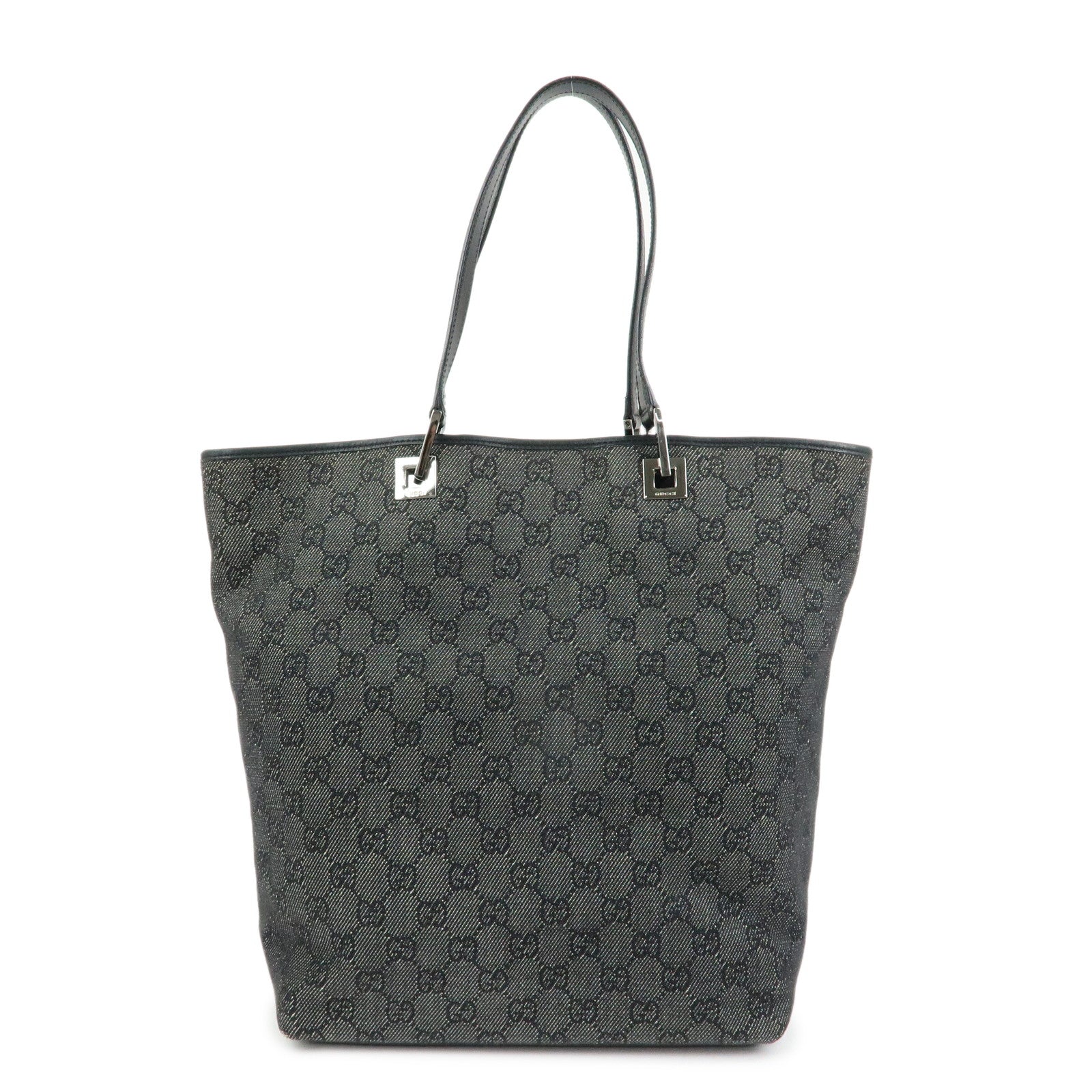 GUCCI GG Denim Leather Tote Bag Shoulder Bag Black 31243