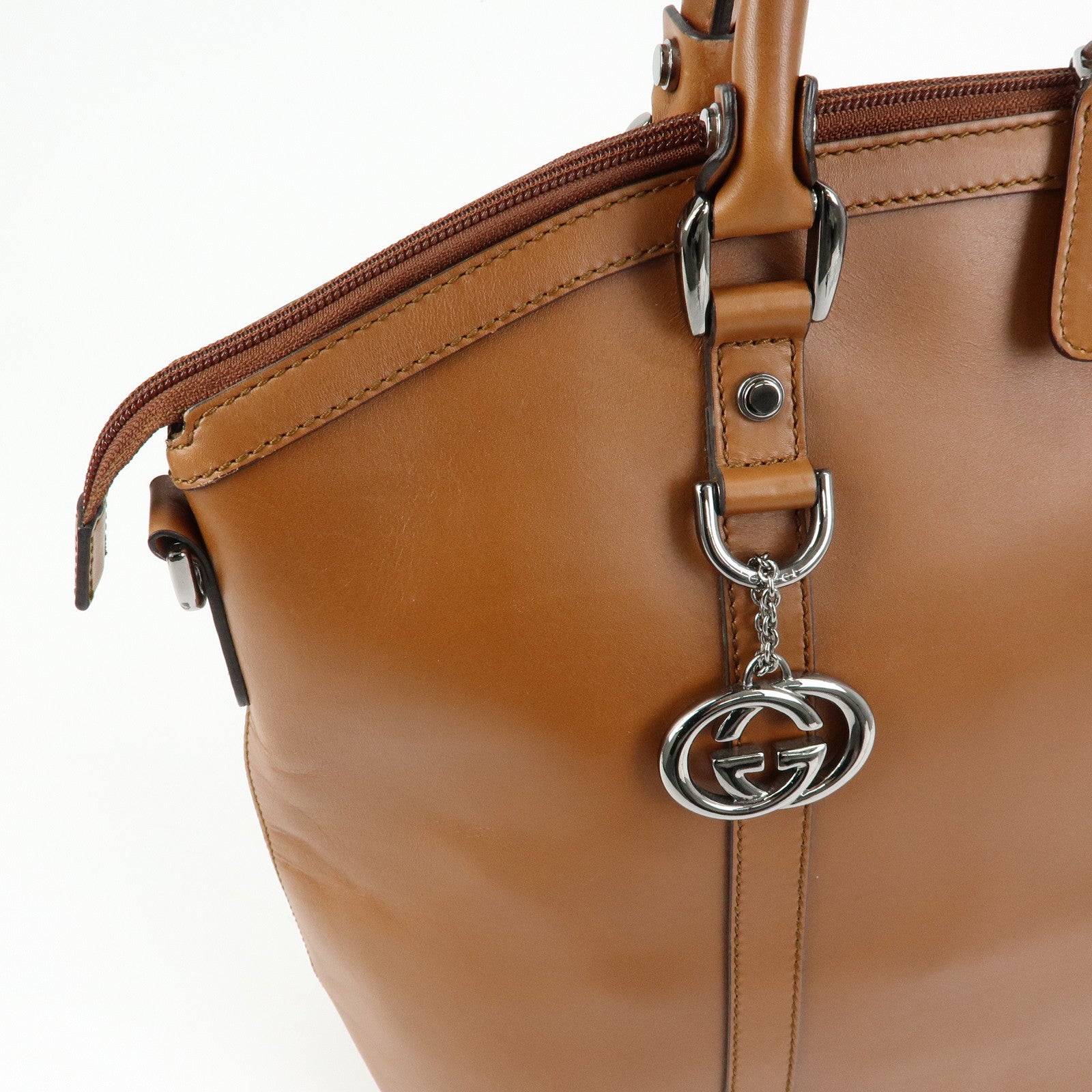 GUCCI Interlocking G Leather 2Way Hand Shoulder Bag Brown 341503