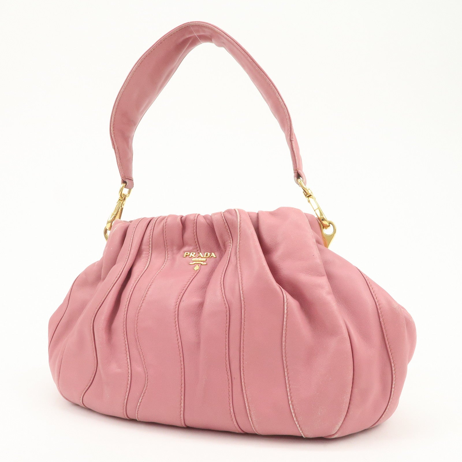PRADA Leather 2Way Bag Hand Bag Shoulder Bag Pink BN1682