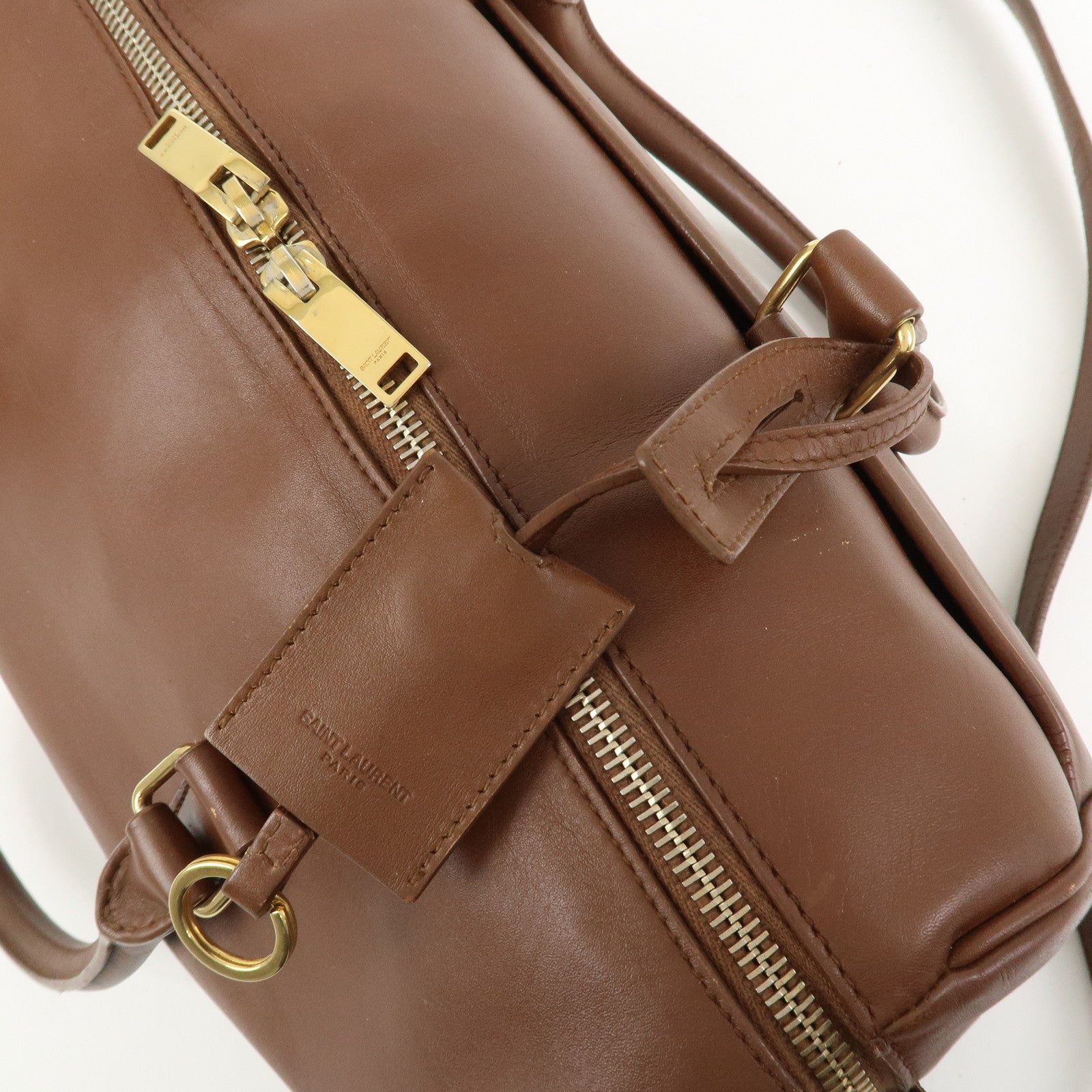 SAINT LAURENT PARIS Leather Duffle 6 2Way Bag Hand Bag Brown 322049
