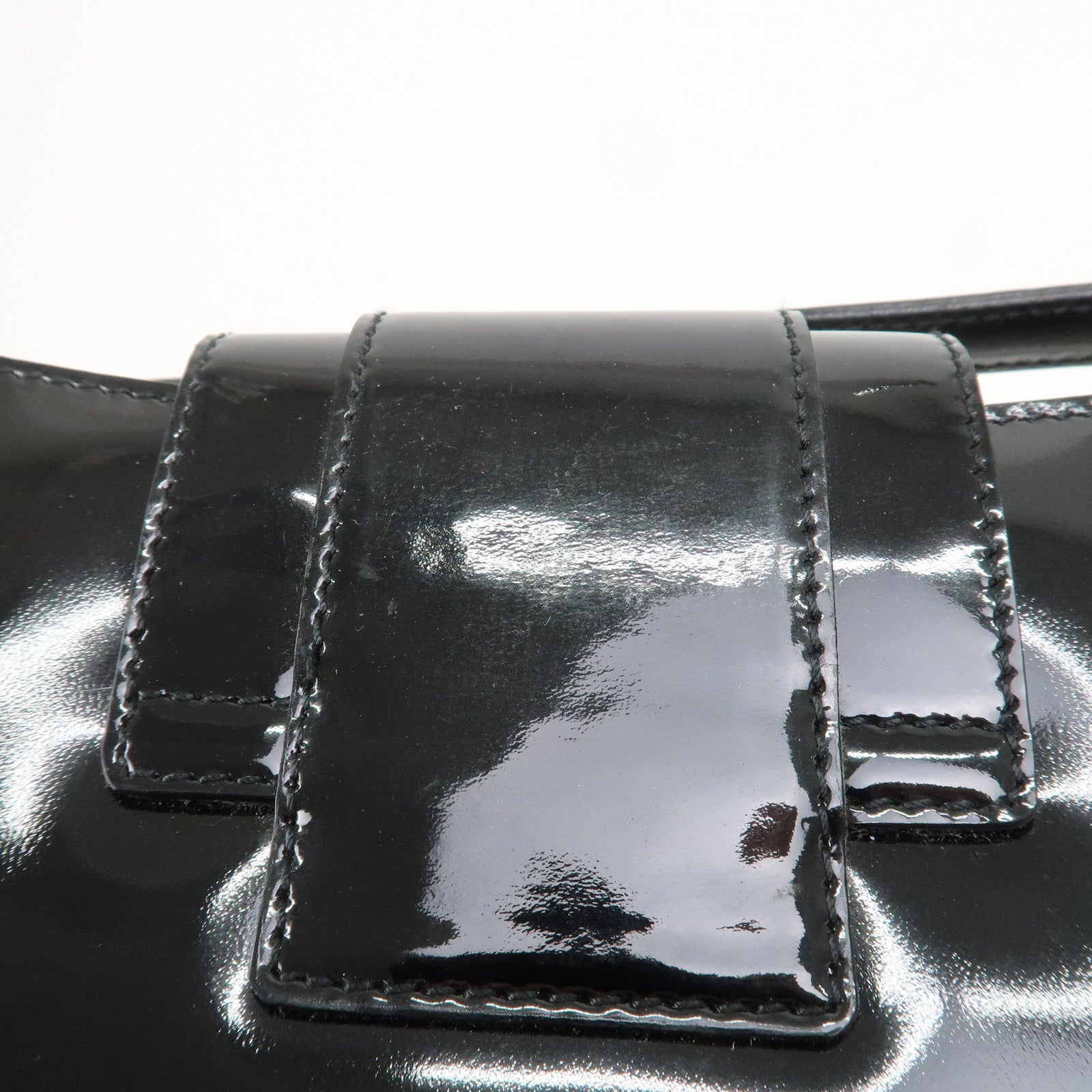 Ferragamo Patent Leather Shoulder Bag Hand Bag Black Silver HDW