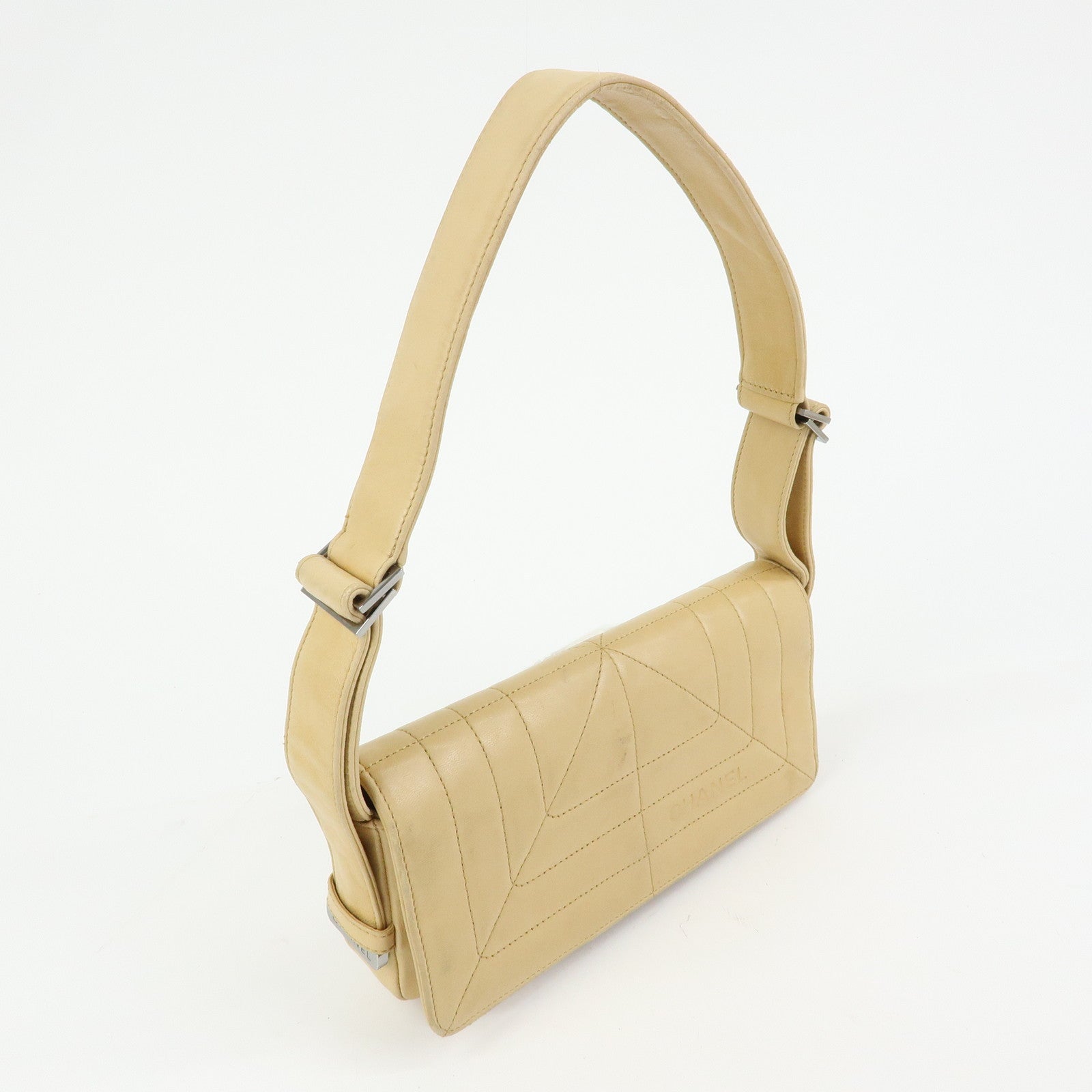 CHANEL Lamb Skin Shoulder Bag Hand Bag Beige